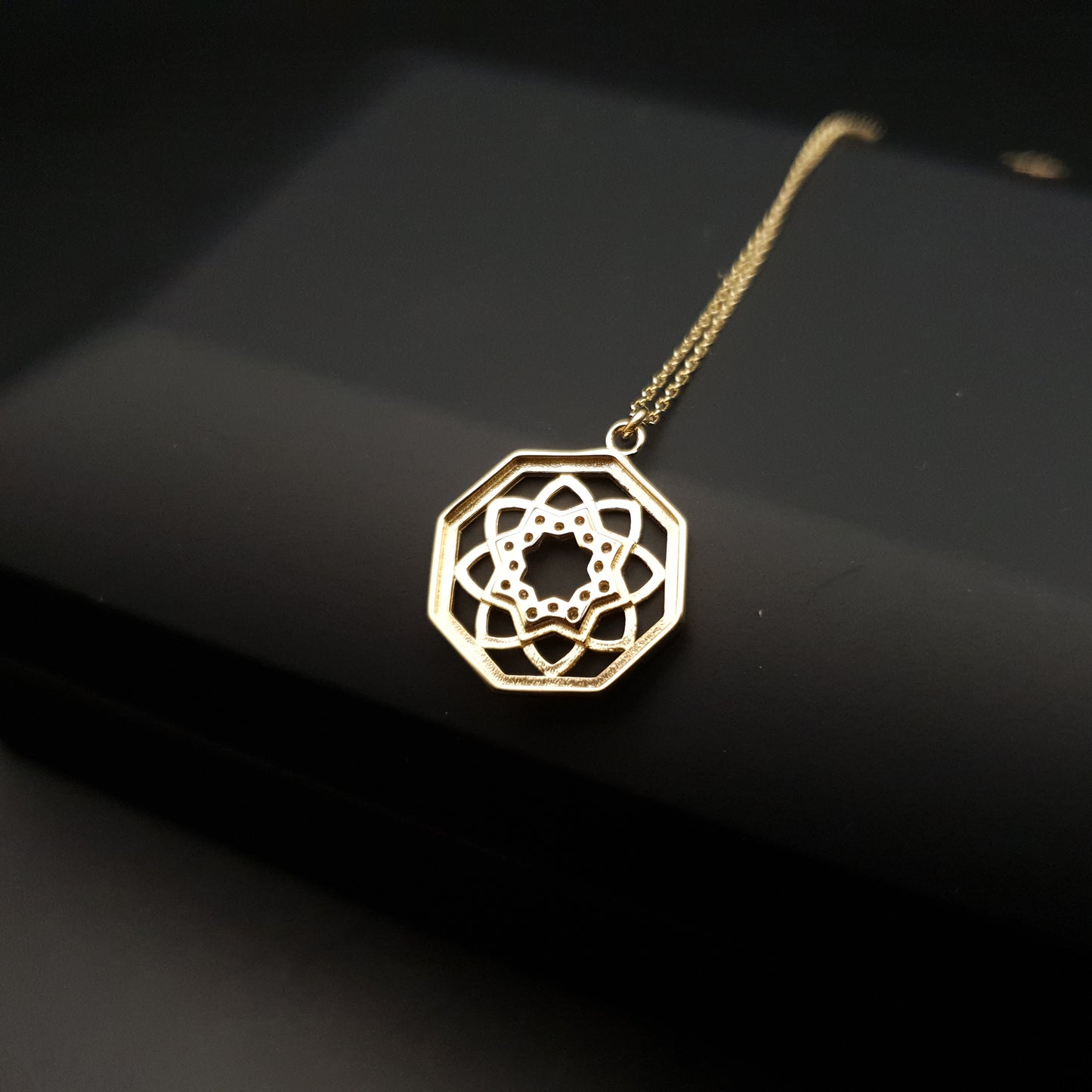 18k Real Gold Octagon shaped necklace, 18ct Gold chakra necklace, gift for her, birthday, valentine gift,