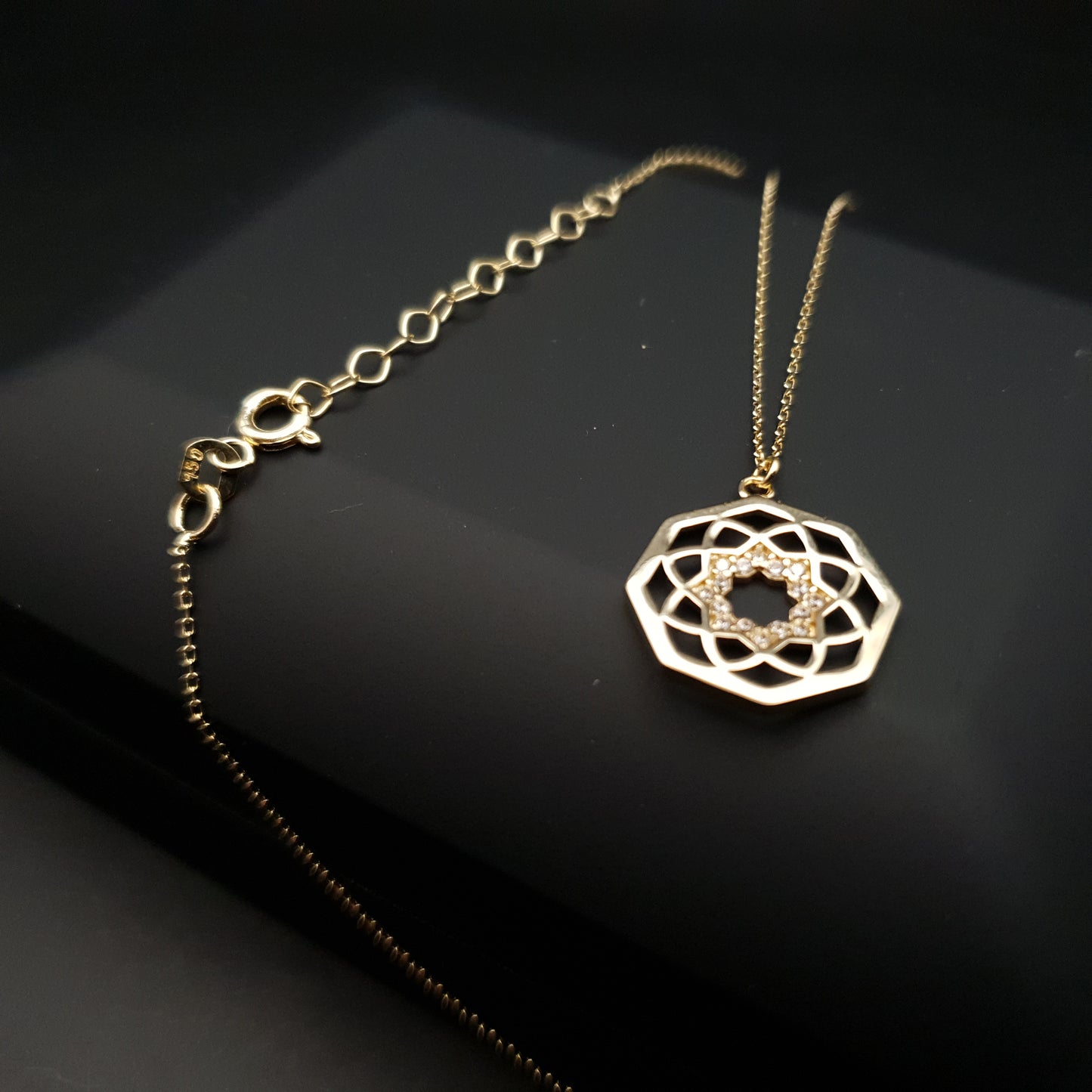 18k Real Gold Octagon shaped necklace, 18ct Gold chakra necklace, gift for her, birthday, valentine gift,