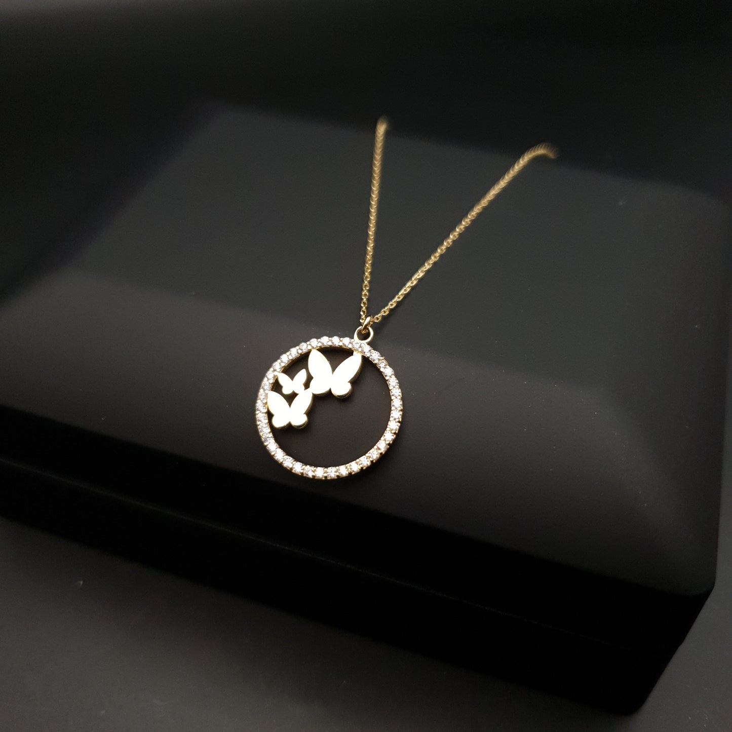 18K Real Gold Butterfly in circle pendants, necklace for women, best gift for her, birthday gift, high quality gold,
