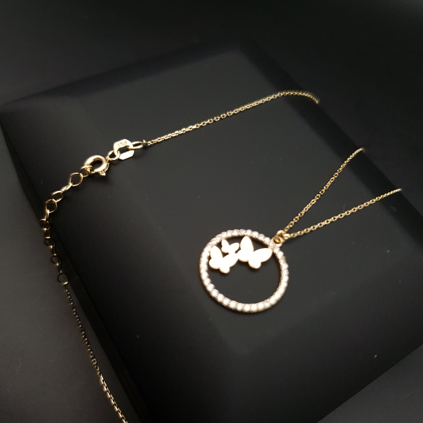18K Real Gold Butterfly in circle pendants, necklace for women, best gift for her, birthday gift, high quality gold,