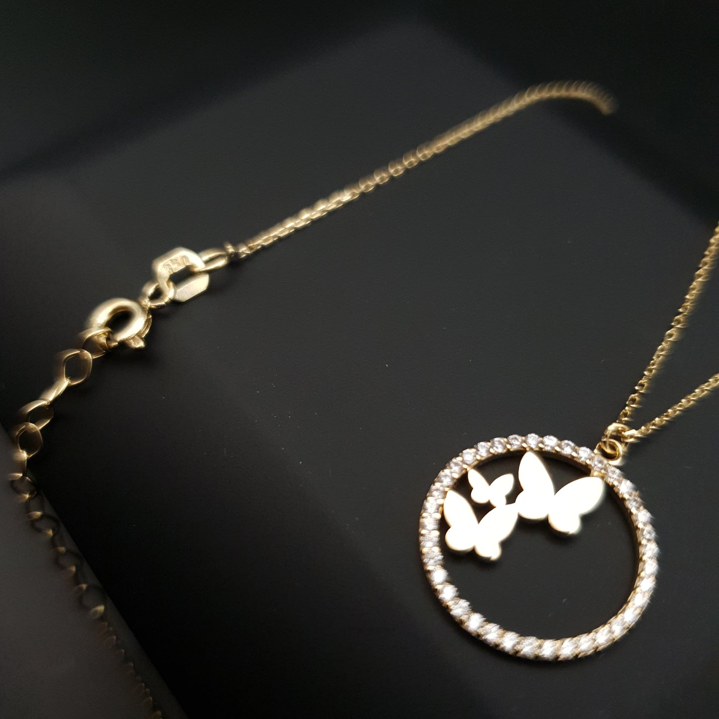 18K Real Gold Butterfly in circle pendants, necklace for women, best gift for her, birthday gift, high quality gold,