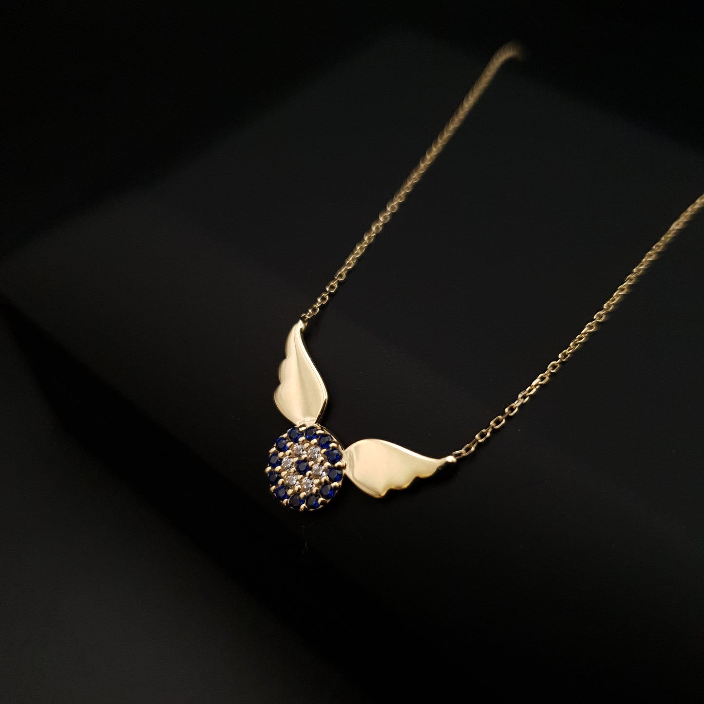 18k Real Gold Devil Eye necklace, angle pendant, 18k gold necklace, devil eye wings, gift for her, birthday gift,