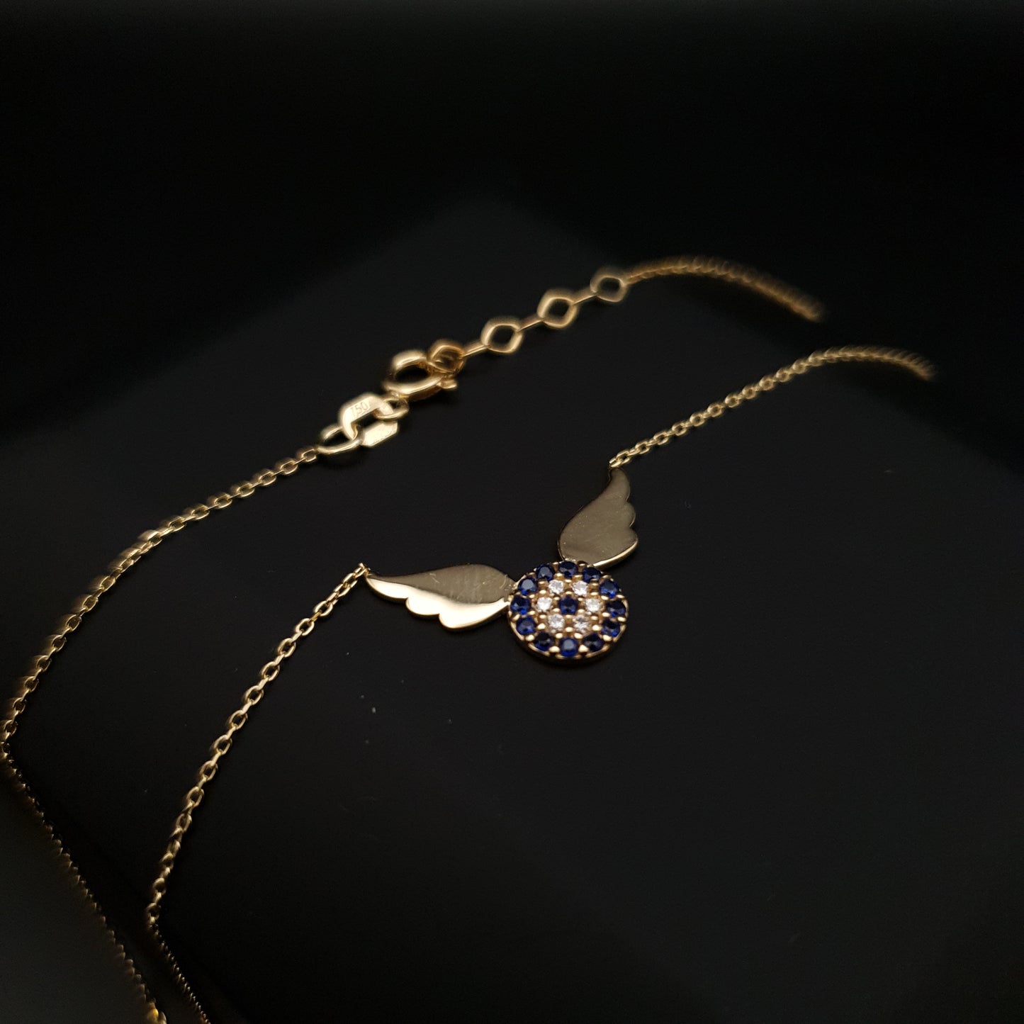 18k Real Gold Devil Eye necklace, angle pendant, 18k gold necklace, devil eye wings, gift for her, birthday gift,