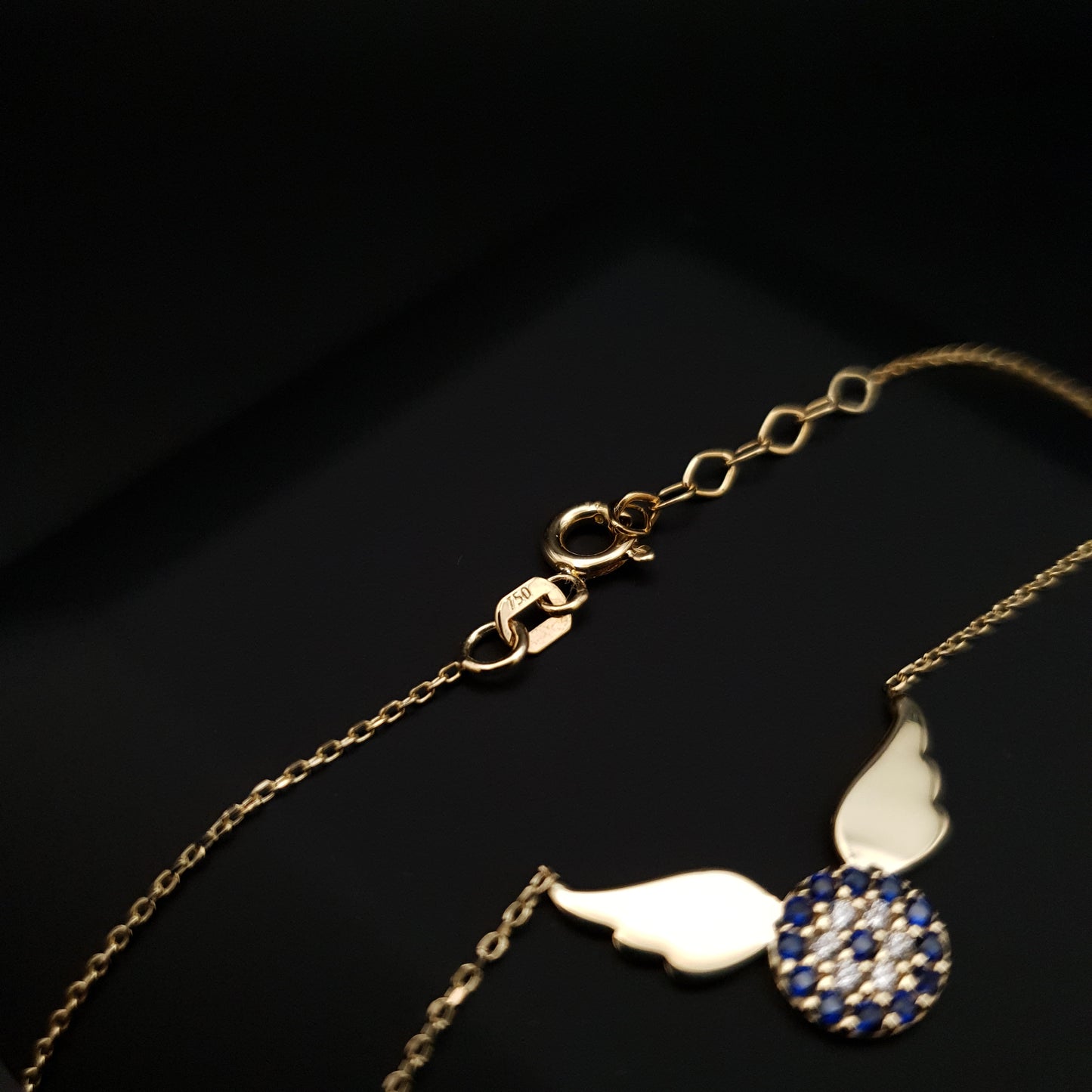 18k Real Gold Devil Eye necklace, angle pendant, 18k gold necklace, devil eye wings, gift for her, birthday gift,