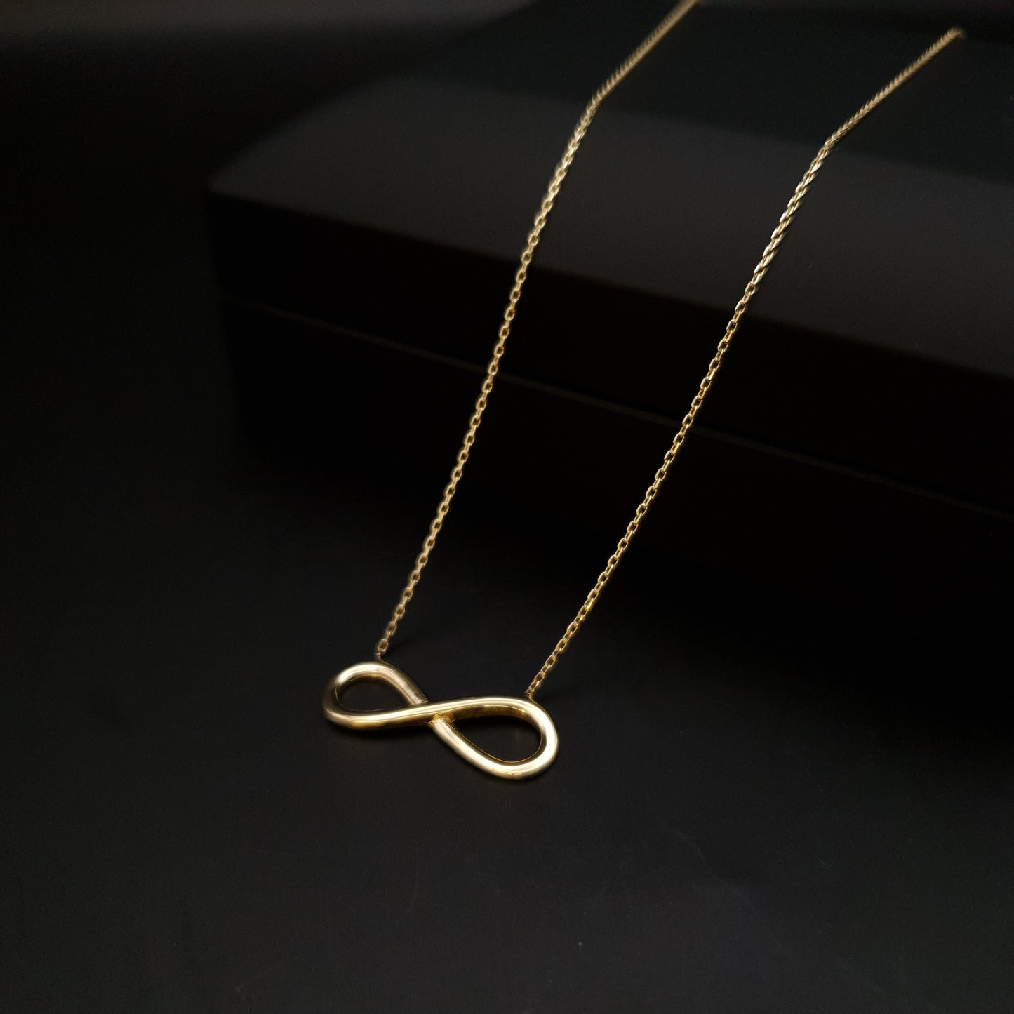 18K Real Solid Gold Infinity Necklace, Eternity Pendant, modern Design Endlessness Necklace, Touchy Fashion, Gift for Her