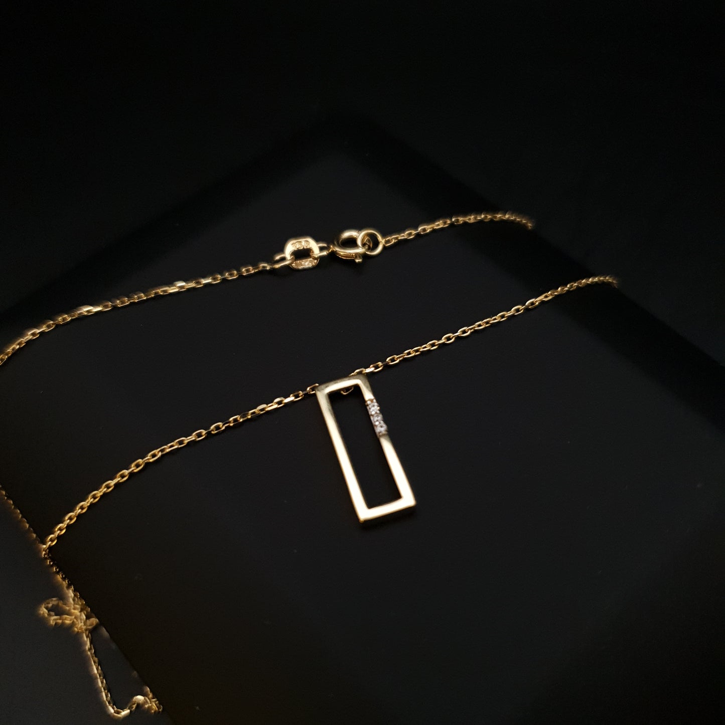 18K real Gold Geometric Necklace, Charm Necklace, Rectangle Necklace, best gift for her, Modern Design,