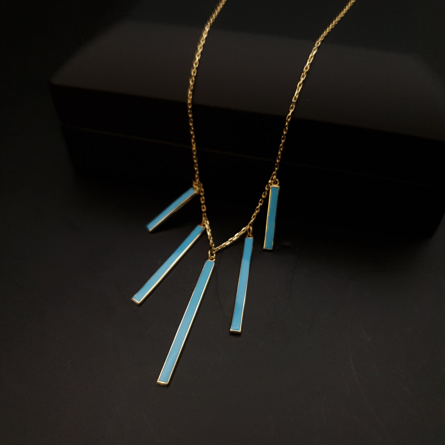 18K Real Gold Turquoise Dainty Bar Necklace, Turquoise Bar Pendant, best gift for her, birthday gift, modern design, charm necklace