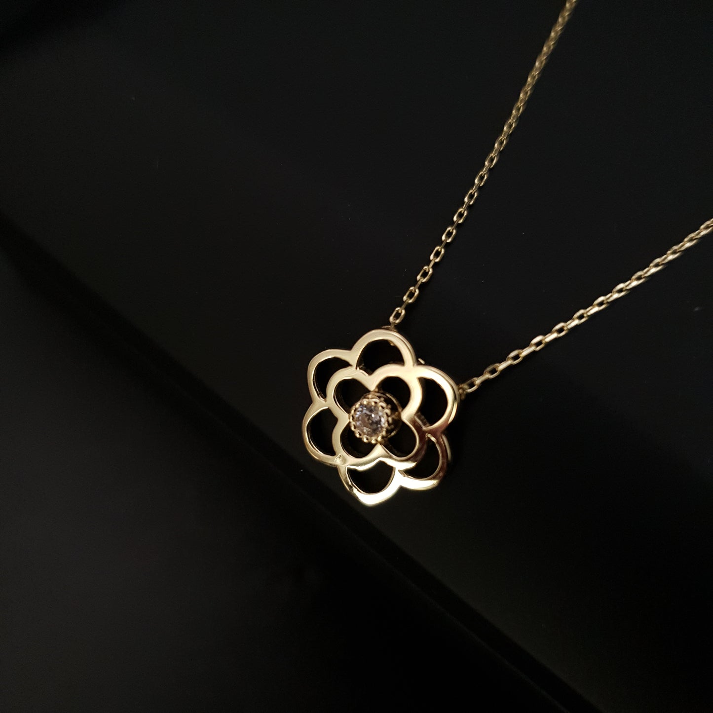 14K Real Gold Rose Floral flower Necklace, Rose Flower pendant, best gift for her, birthday gift, Floral Rose Flower,