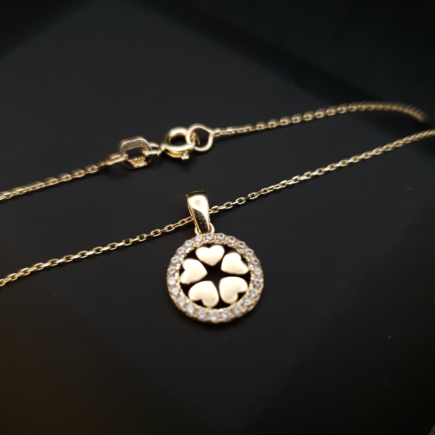 14k Real Gold Floral Heart Necklace, Circle of Hearts, best gift for her, birthday gift, charm necklace, gold necklace,