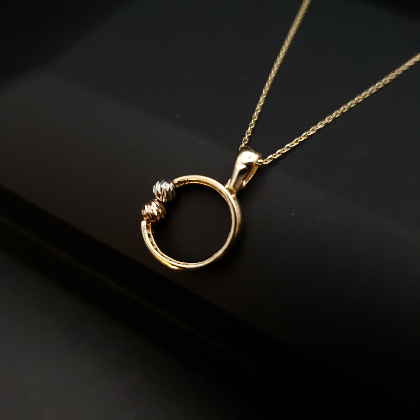 14K Real Gold Ring Necklace, Ring Pendant, Charm Necklace, Modern Design, Circle Necklace,