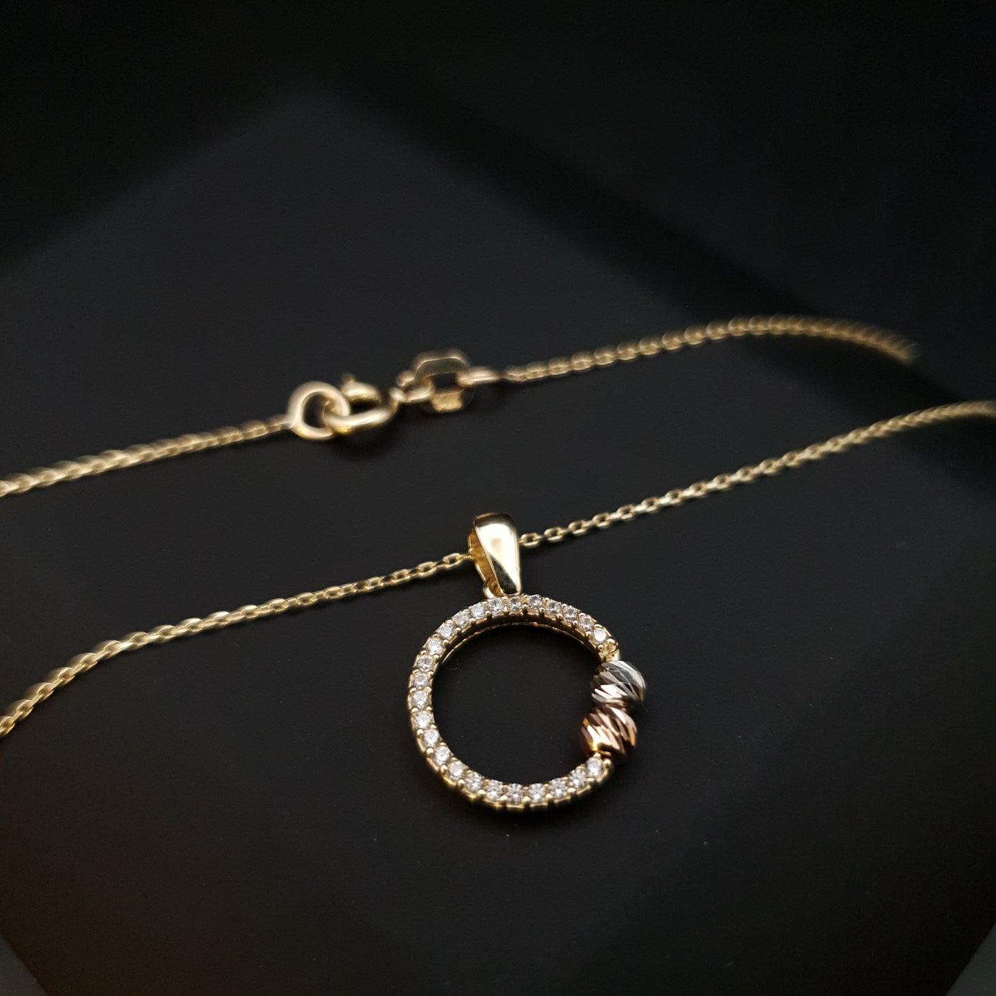 14K Real Gold Ring Necklace, Ring Pendant, Charm Necklace, Modern Design, Circle Necklace,
