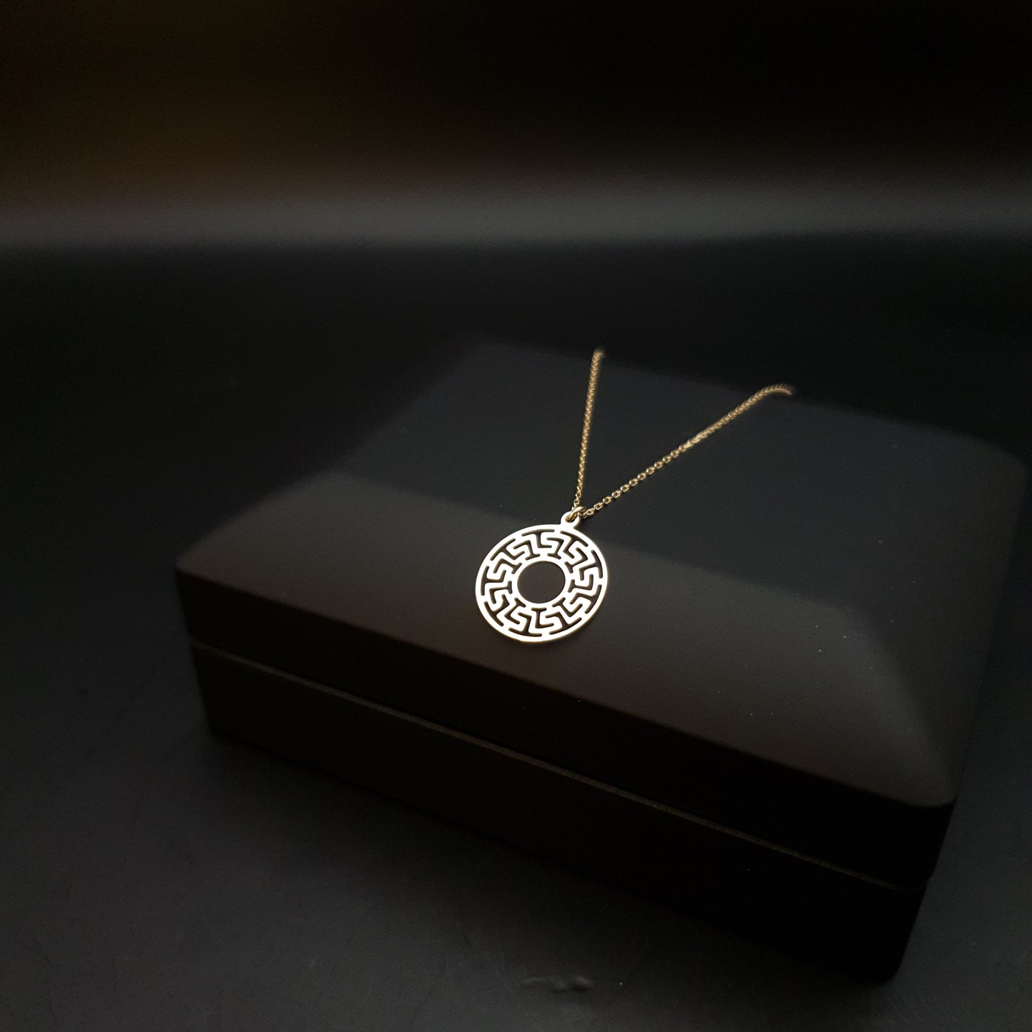14K Real Gold Greek Necklace, Greek pattern necklace, Gold medallion, necklace Geometric jewelry, Gift for her, Best gift,