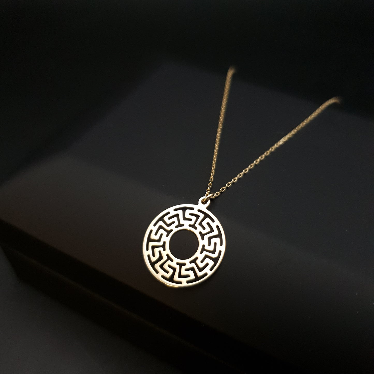 14K Real Gold Greek Necklace, Greek pattern necklace, Gold medallion, necklace Geometric jewelry, Gift for her, Best gift,