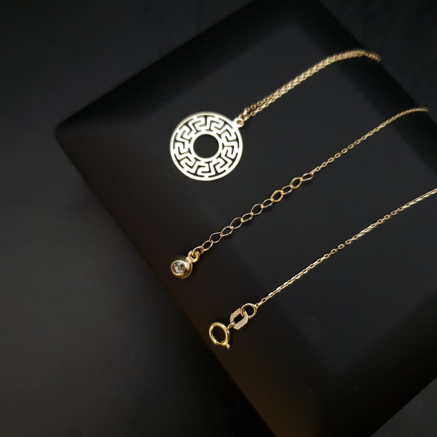 14K Real Gold Greek Necklace, Greek pattern necklace, Gold medallion, necklace Geometric jewelry, Gift for her, Best gift,