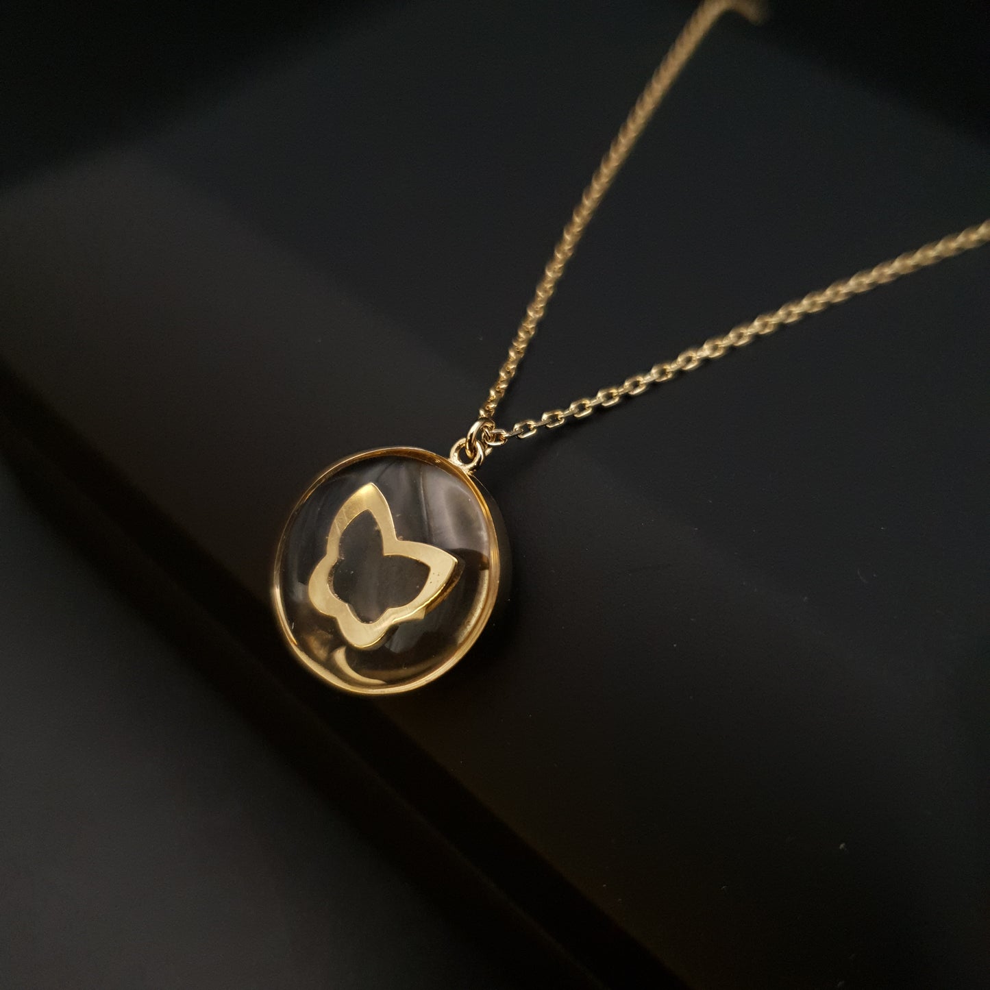 18K Real Gold Butterfly In epoxy Necklace, Charm Necklace, butterfly Pendant, floating butterfly, gift for her, best gift for her,