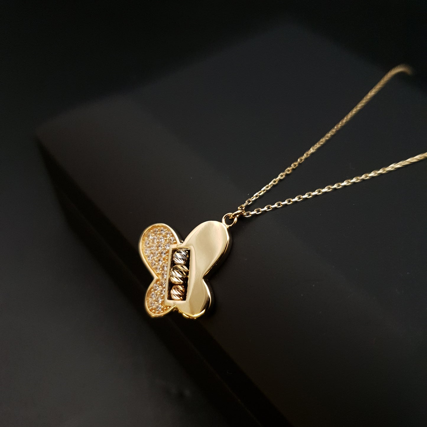 18K Real Gold Butterfly with diamond, butterfly necklace, butterfly pendant, charm necklace, best gift for her,