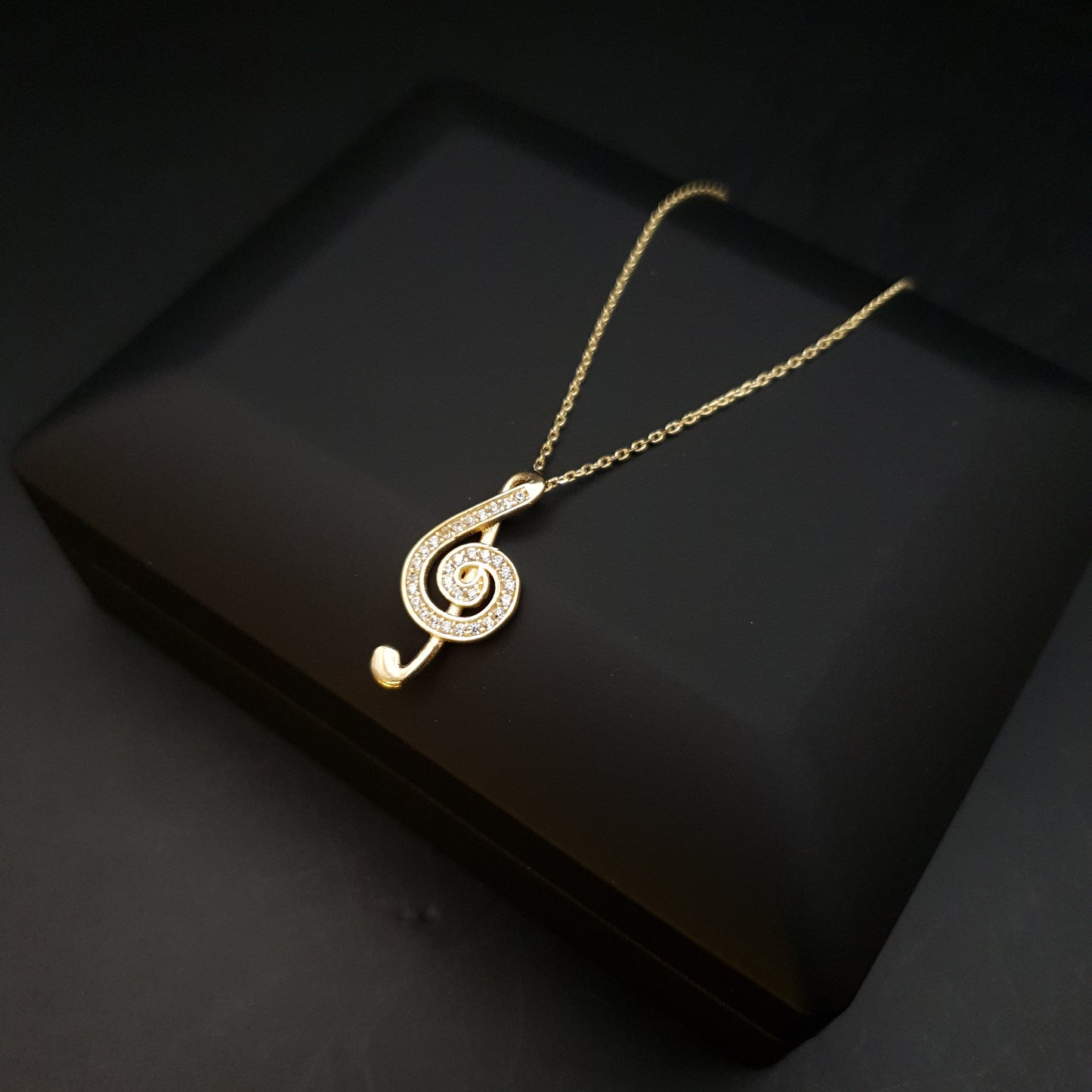 18K Real Gold Diamond G Clef Necklace, G Clef Pendant, Gold G Clef, Best Gift for her, Music Lovers, Birthday gift,