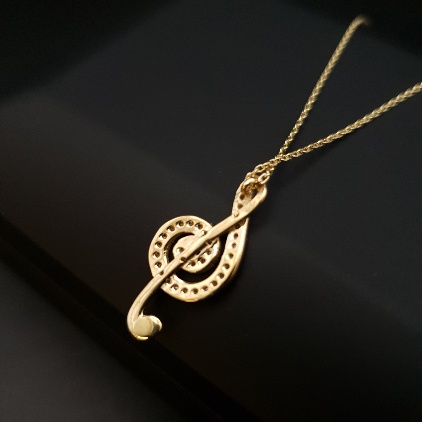 18K Real Gold Diamond G Clef Necklace, G Clef Pendant, Gold G Clef, Best Gift for her, Music Lovers, Birthday gift,
