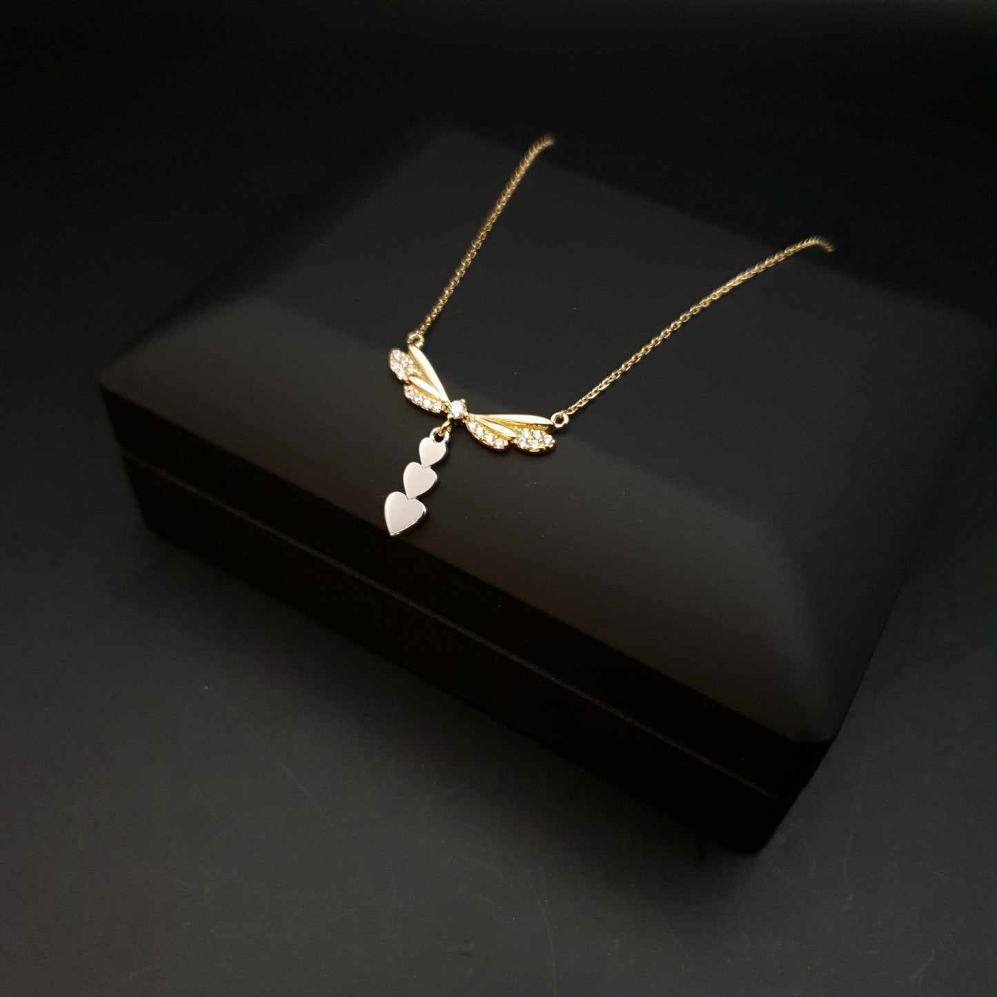 18K Real Gold Dragonfly with heat tile necklace, Dragonfly Pendant, Love Dragonfly, Charm necklace, best gift for her, birthday gift,