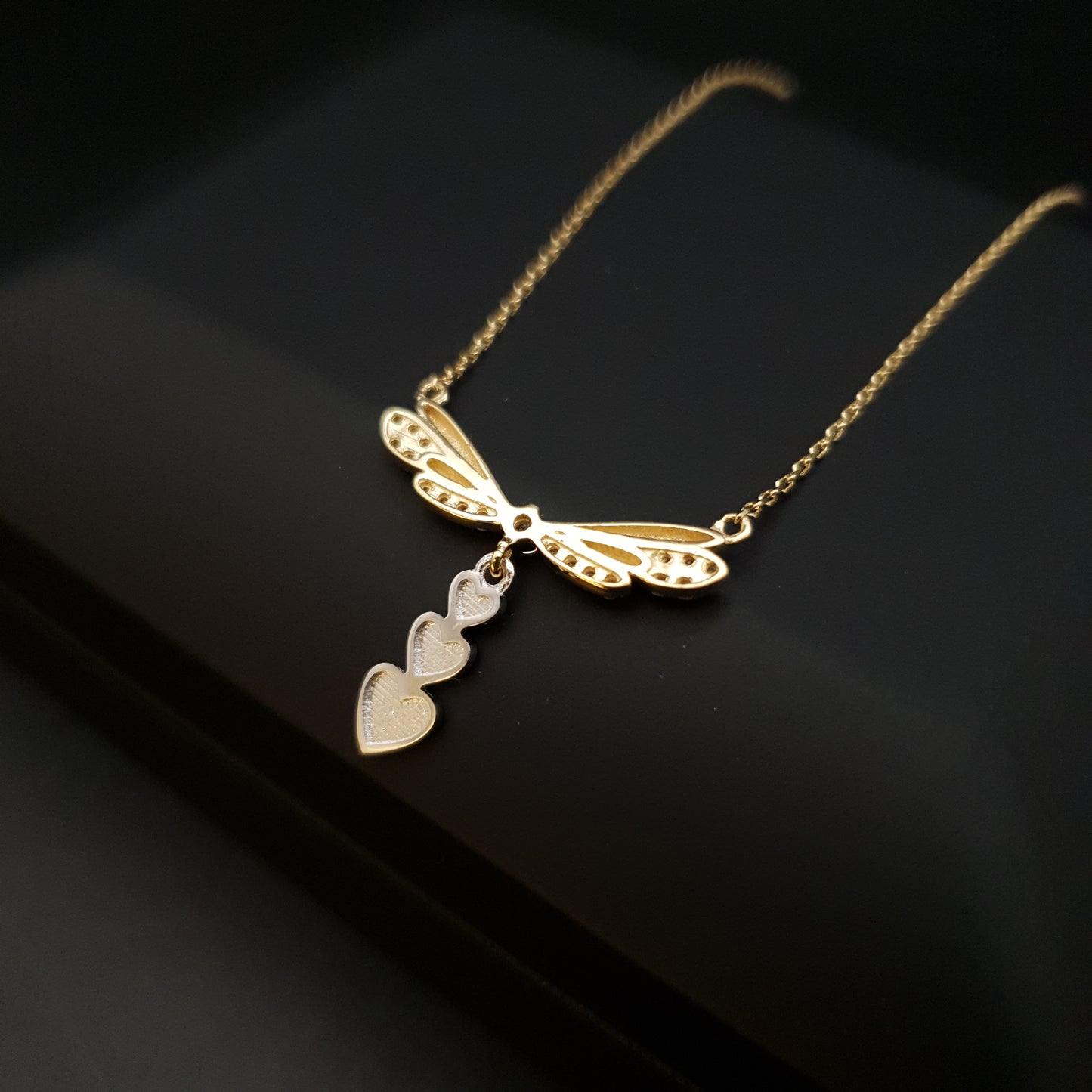 18K Real Gold Dragonfly with heat tile necklace, Dragonfly Pendant, Love Dragonfly, Charm necklace, best gift for her, birthday gift,