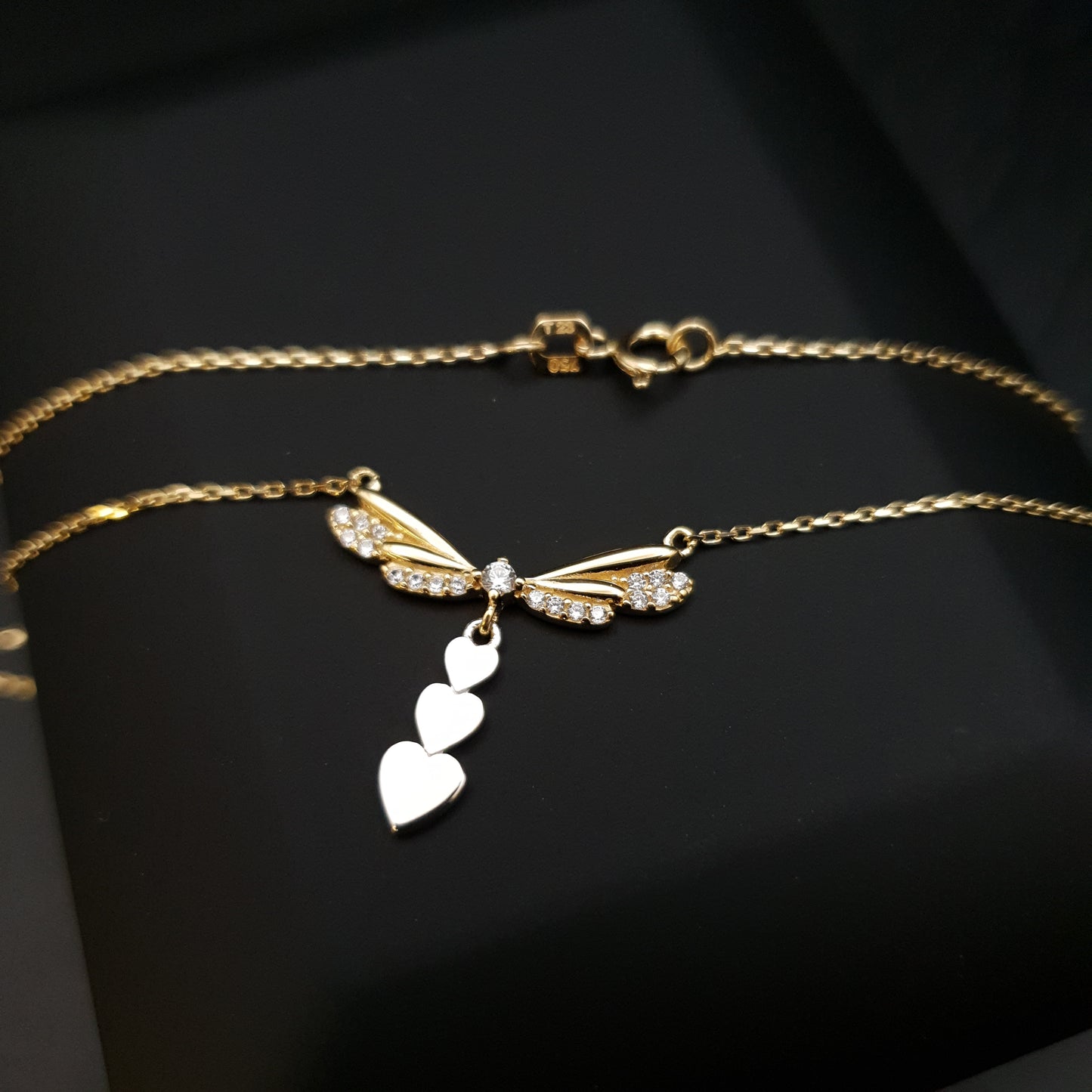 18K Real Gold Dragonfly with heat tile necklace, Dragonfly Pendant, Love Dragonfly, Charm necklace, best gift for her, birthday gift,