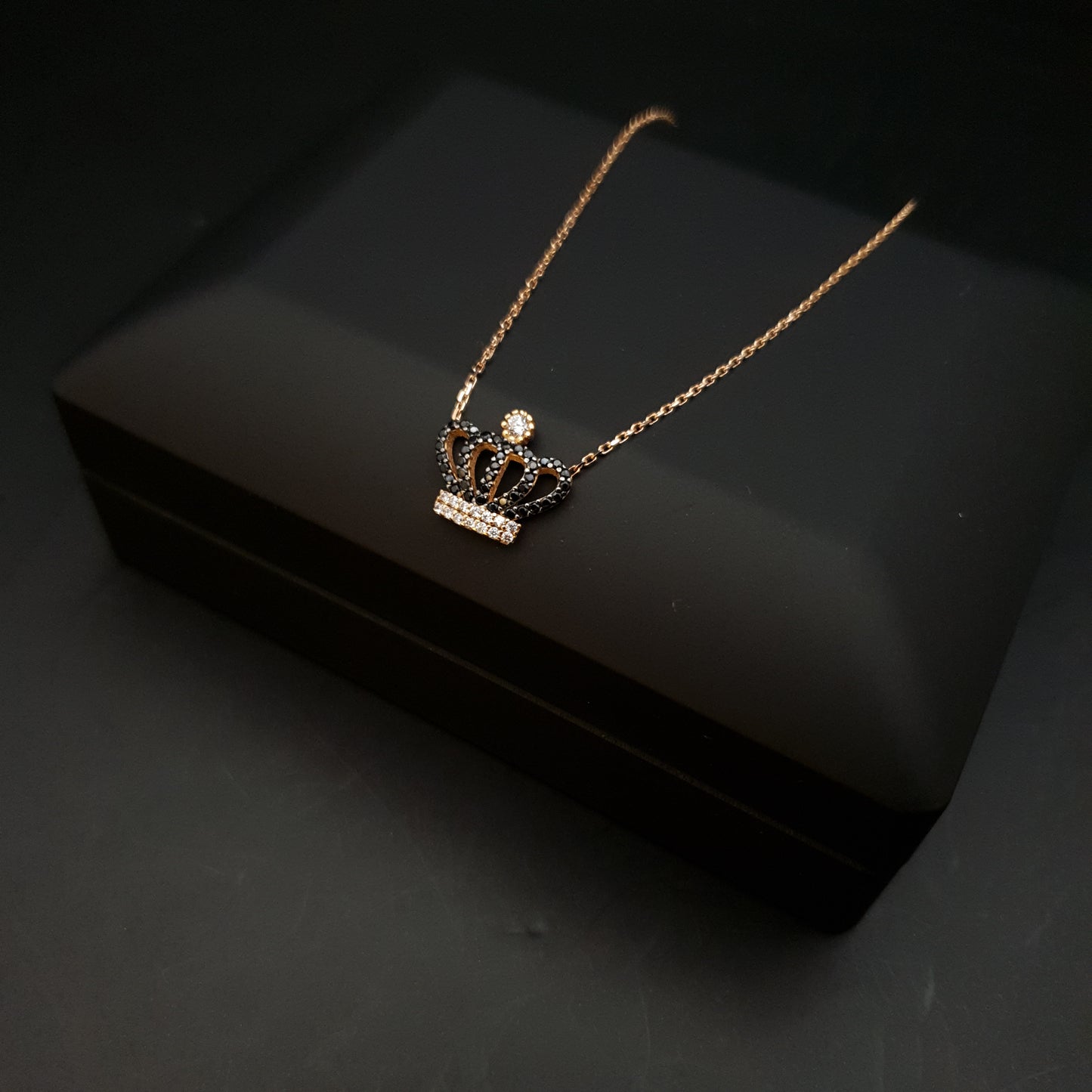 18K Real Gold Queen Crown Necklace, Black Diamond, Crown Pendant, Queen Crown, Best Gift For Her, Birthday Gift,