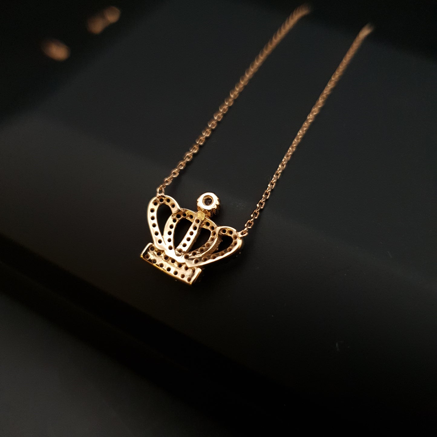 18K Real Gold Queen Crown Necklace, Black Diamond, Crown Pendant, Queen Crown, Best Gift For Her, Birthday Gift,
