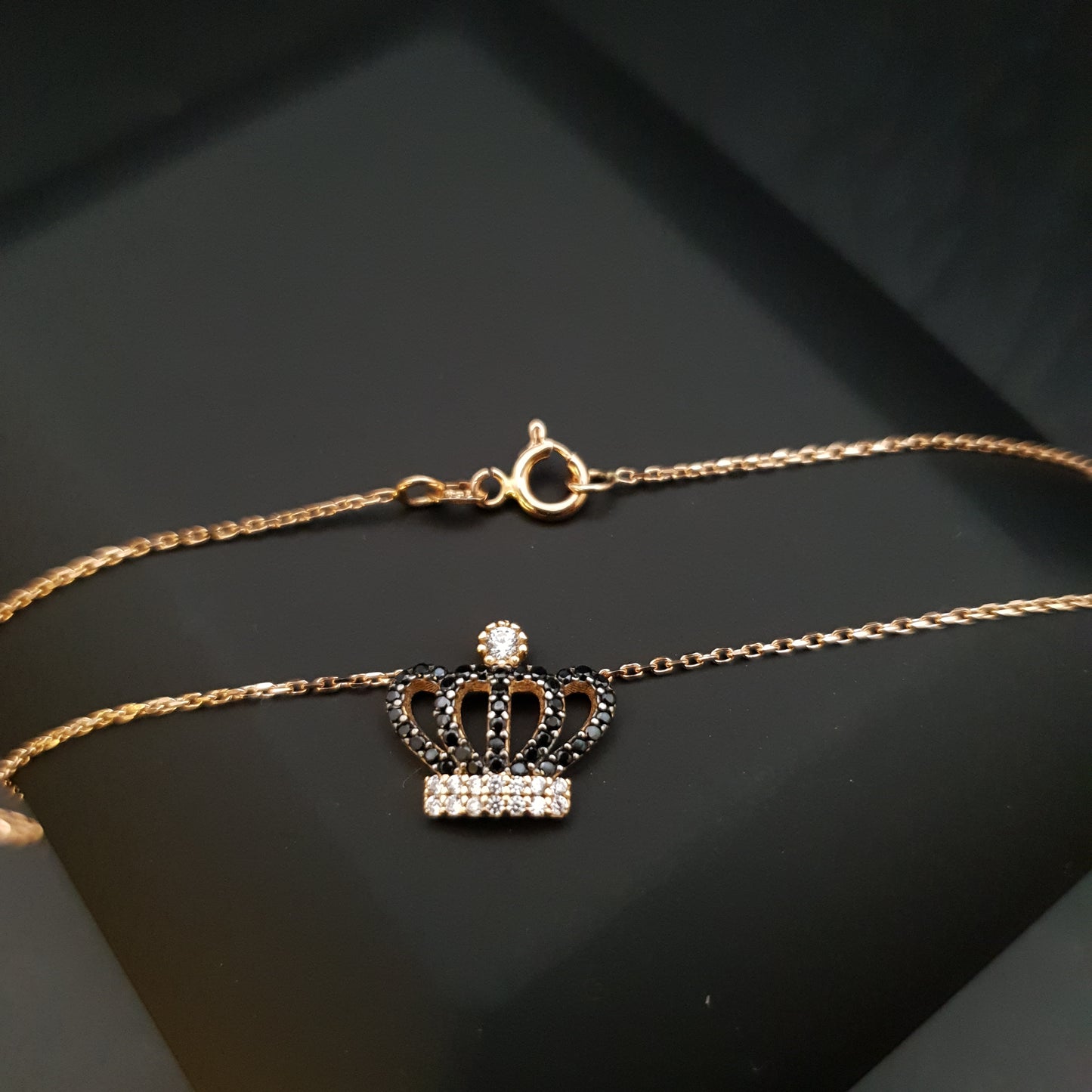 18K Real Gold Queen Crown Necklace, Black Diamond, Crown Pendant, Queen Crown, Best Gift For Her, Birthday Gift,