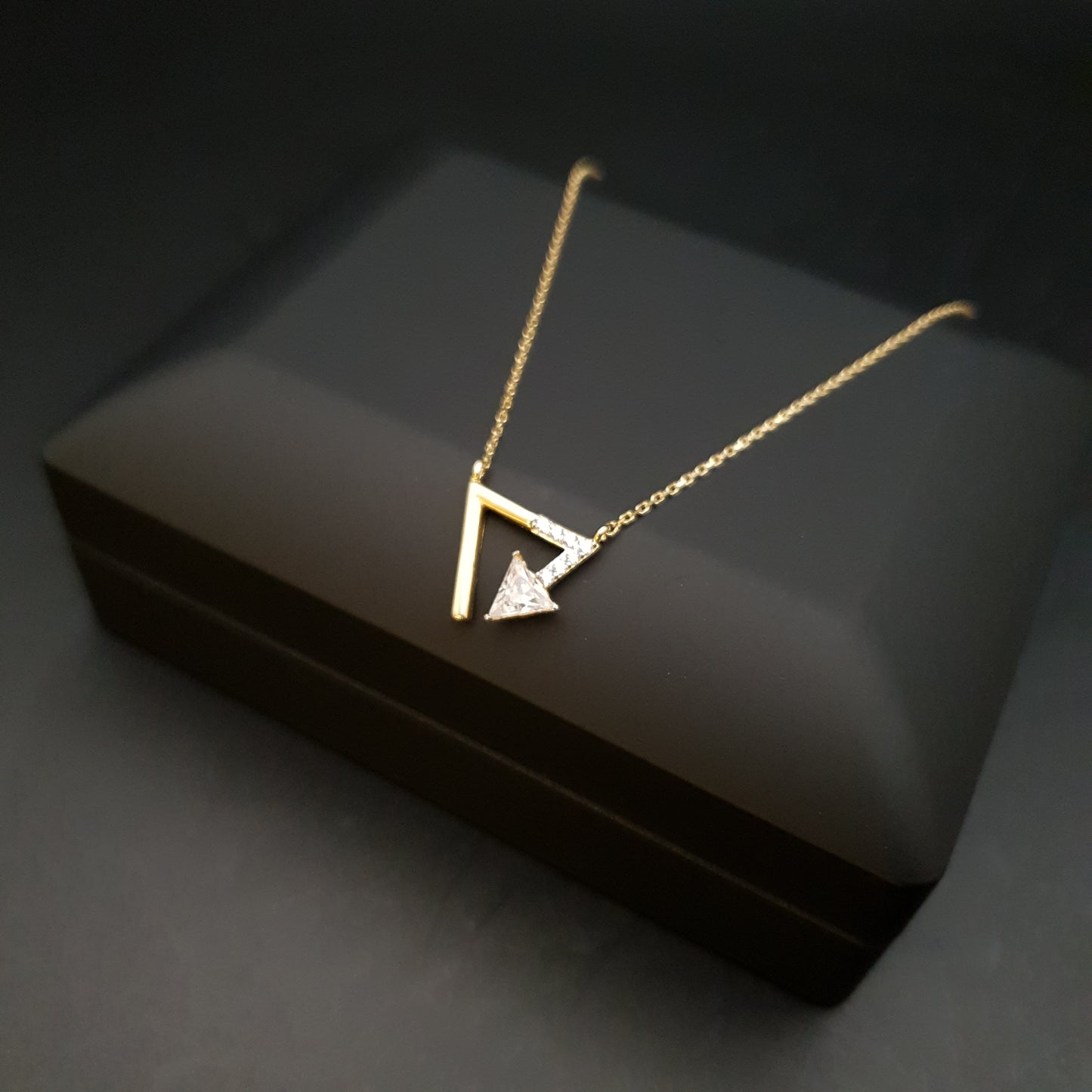 18K Real Gold Triangle Necklace, Triangle Pendant With Diamond, Triangle of Love, Charm Necklace, Best gift for her, Birthday gift,