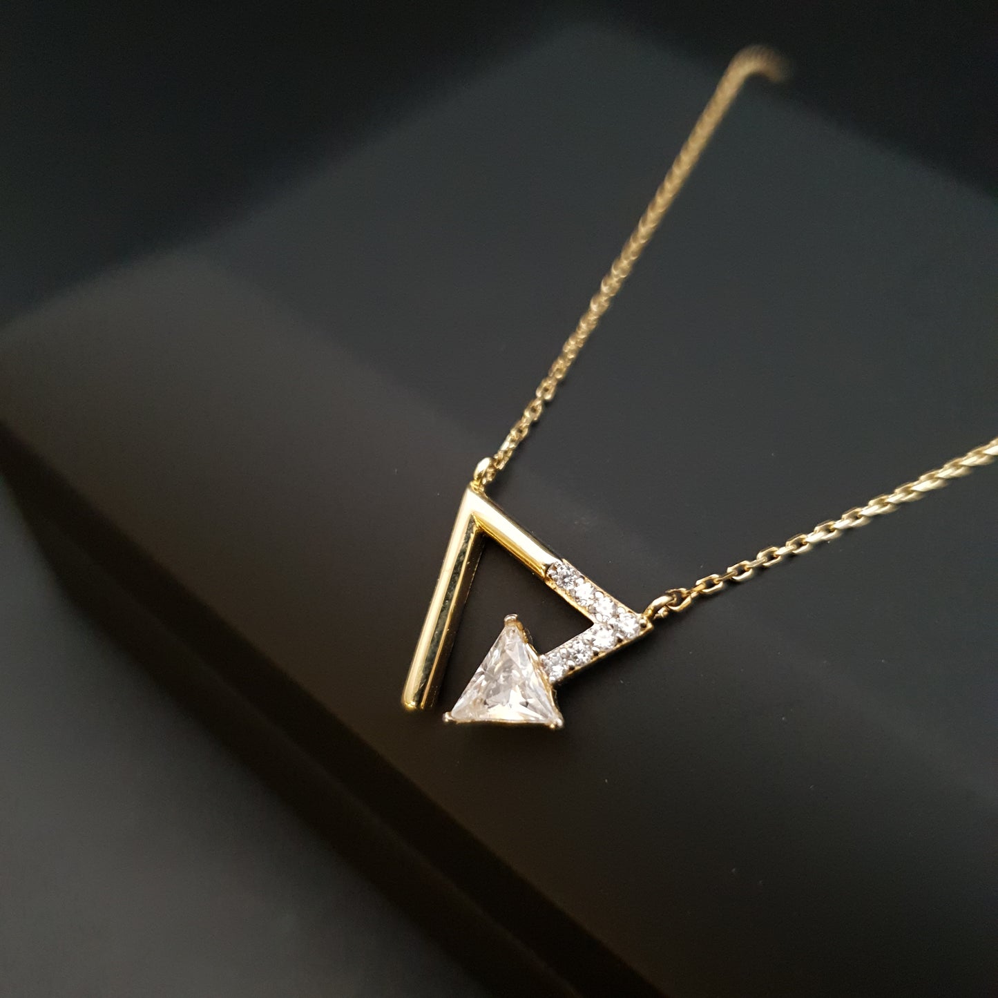 18K Real Gold Triangle Necklace, Triangle Pendant With Diamond, Triangle of Love, Charm Necklace, Best gift for her, Birthday gift,