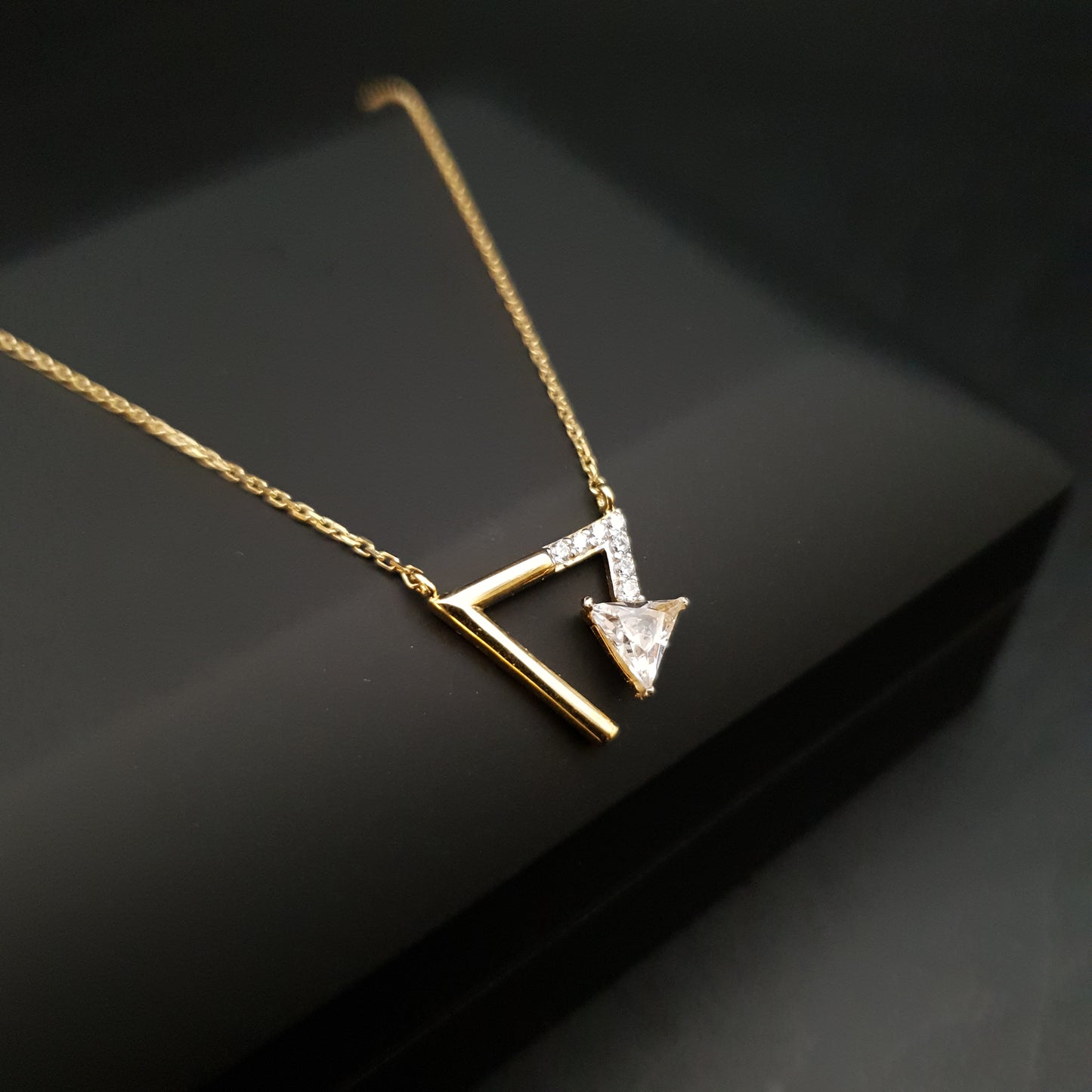 18K Real Gold Triangle Necklace, Triangle Pendant With Diamond, Triangle of Love, Charm Necklace, Best gift for her, Birthday gift,