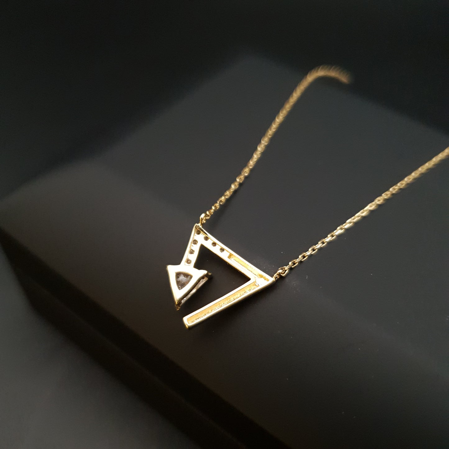 18K Real Gold Triangle Necklace, Triangle Pendant With Diamond, Triangle of Love, Charm Necklace, Best gift for her, Birthday gift,