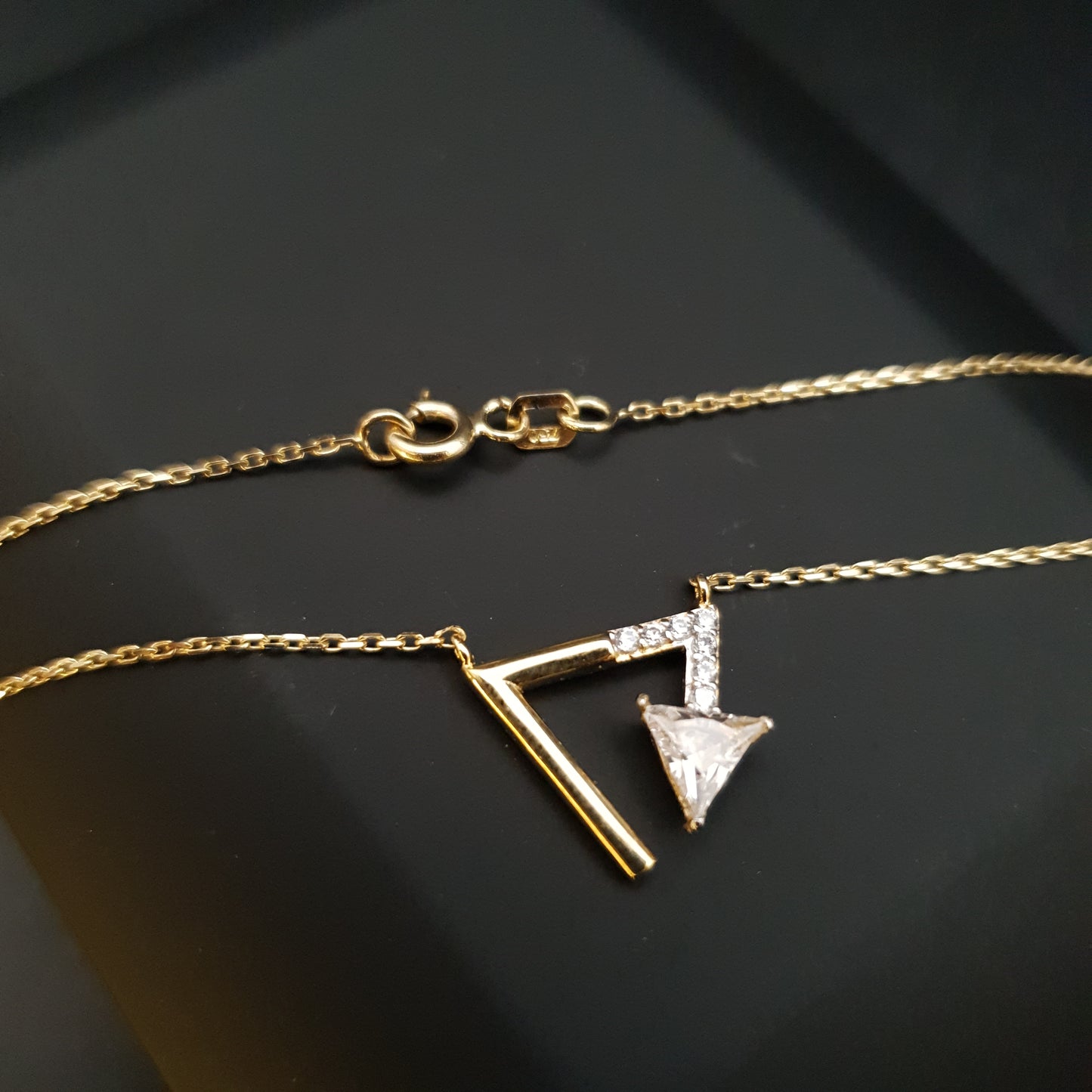 18K Real Gold Triangle Necklace, Triangle Pendant With Diamond, Triangle of Love, Charm Necklace, Best gift for her, Birthday gift,