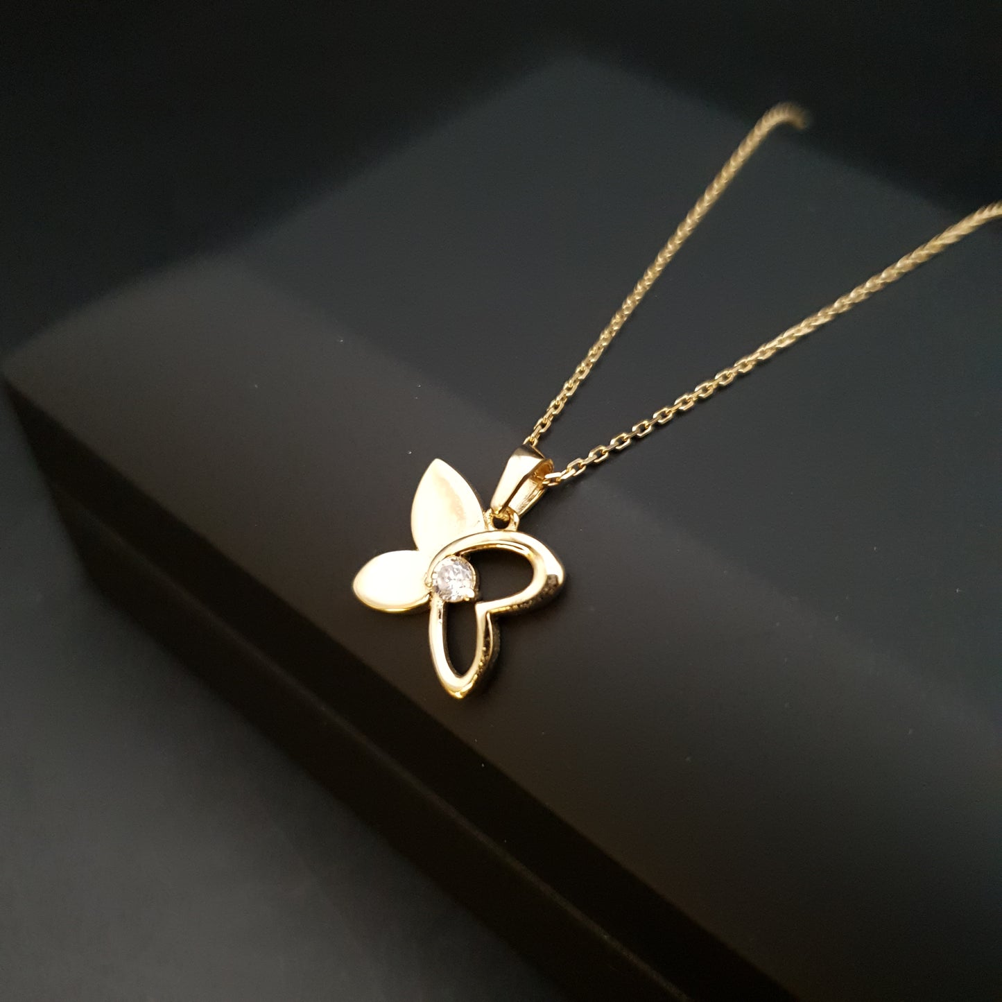 18K Real Gold Butterfly with Diamond Necklace, Butterfly Pendant, Charm Necklace, Best Gift For Her, Birthday Gift, Butterfly Lovers