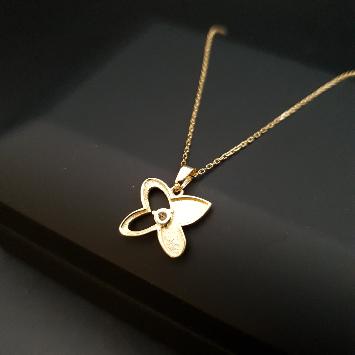 18K Real Gold Butterfly with Diamond Necklace, Butterfly Pendant, Charm Necklace, Best Gift For Her, Birthday Gift, Butterfly Lovers