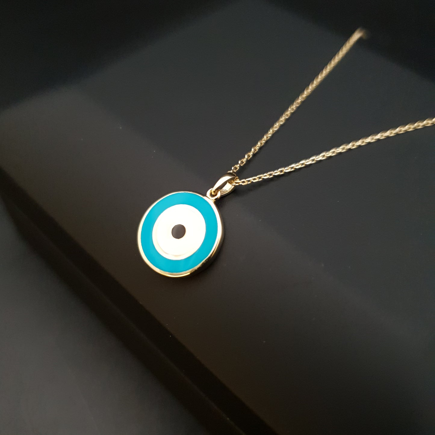 18K Real Gold Evil Eye Necklace, Blue Evil Eye Pendant, Best gift for Her, Birthday Gift, Blue Evil Eye,