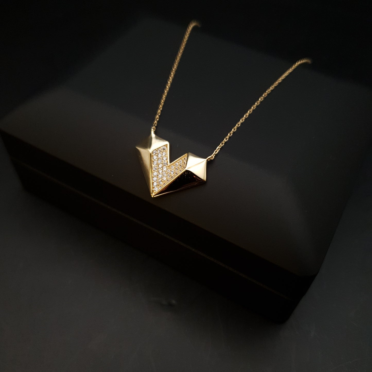 18K Real Gold Diamond Heart Necklace, Diamond Heart Pendants, Heart Shape, Best Gift for Her, Birthday Gift, Gold Heart,