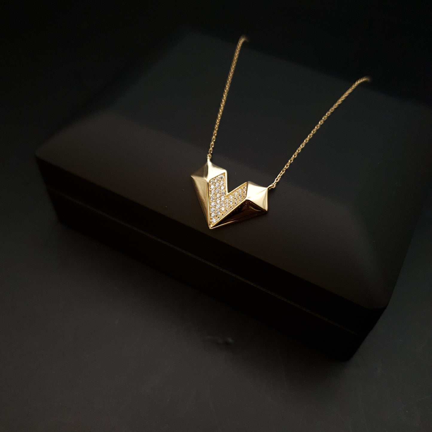 18K Real Gold Diamond Heart Necklace, Diamond Heart Pendants, Heart Shape, Best Gift for Her, Birthday Gift, Gold Heart,