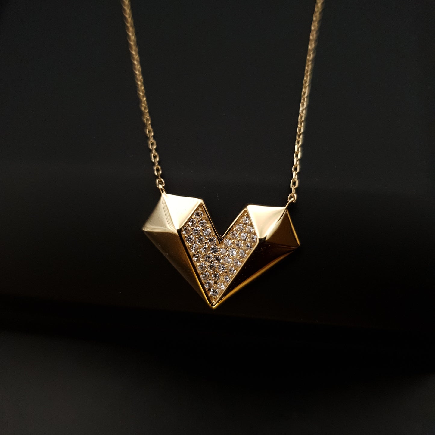 18K Real Gold Diamond Heart Necklace, Diamond Heart Pendants, Heart Shape, Best Gift for Her, Birthday Gift, Gold Heart,