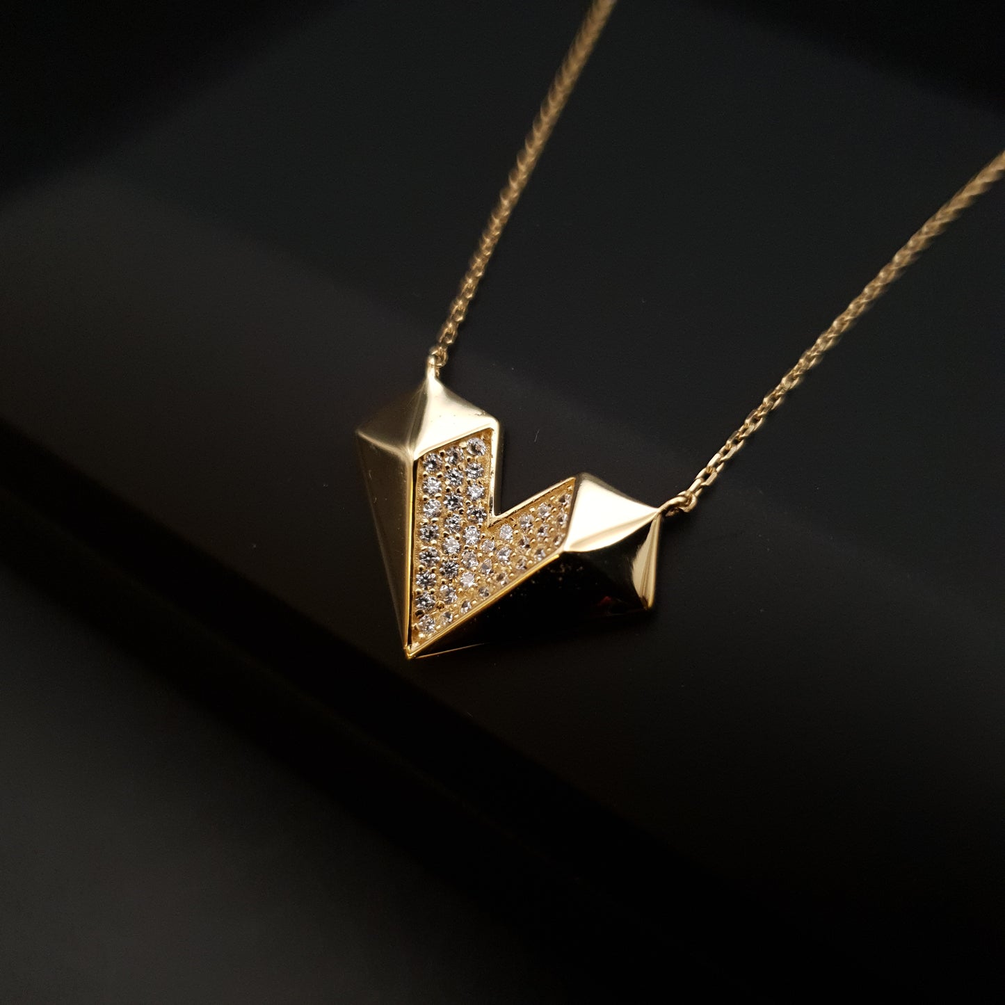 18K Real Gold Diamond Heart Necklace, Diamond Heart Pendants, Heart Shape, Best Gift for Her, Birthday Gift, Gold Heart,