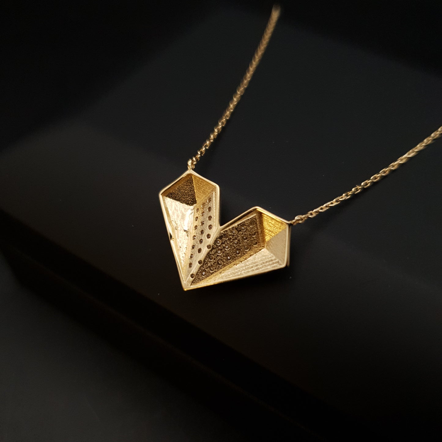 18K Real Gold Diamond Heart Necklace, Diamond Heart Pendants, Heart Shape, Best Gift for Her, Birthday Gift, Gold Heart,