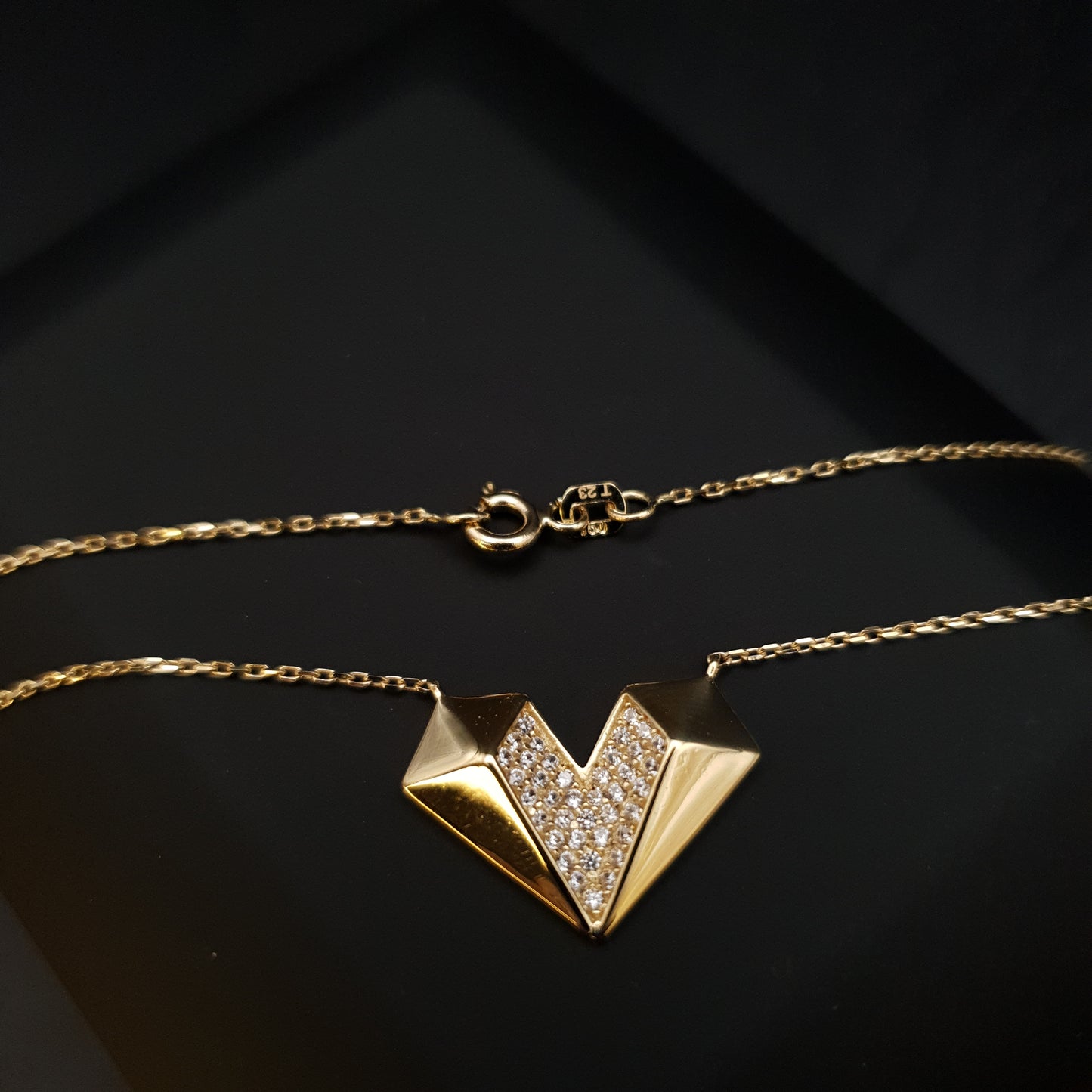 18K Real Gold Diamond Heart Necklace, Diamond Heart Pendants, Heart Shape, Best Gift for Her, Birthday Gift, Gold Heart,