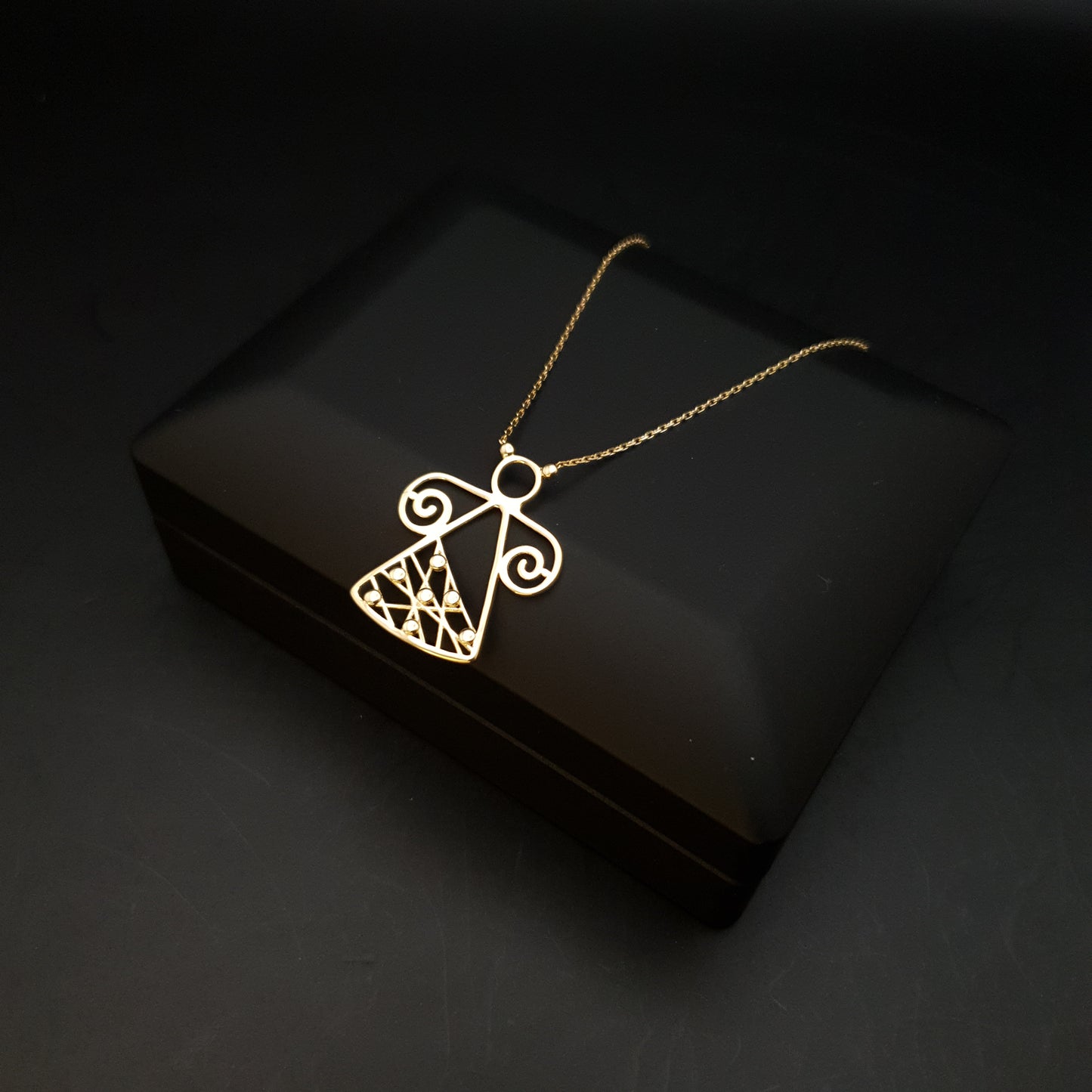 18K Real Gold Designed Angel Necklace, Angel Pendant, Abstract angle design, Best gift for her, Birthday Gift, Gold Angel,