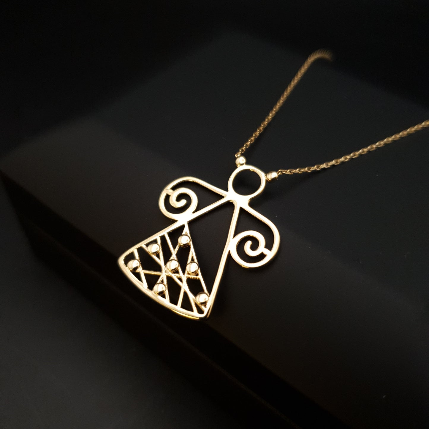 18K Real Gold Designed Angel Necklace, Angel Pendant, Abstract angle design, Best gift for her, Birthday Gift, Gold Angel,