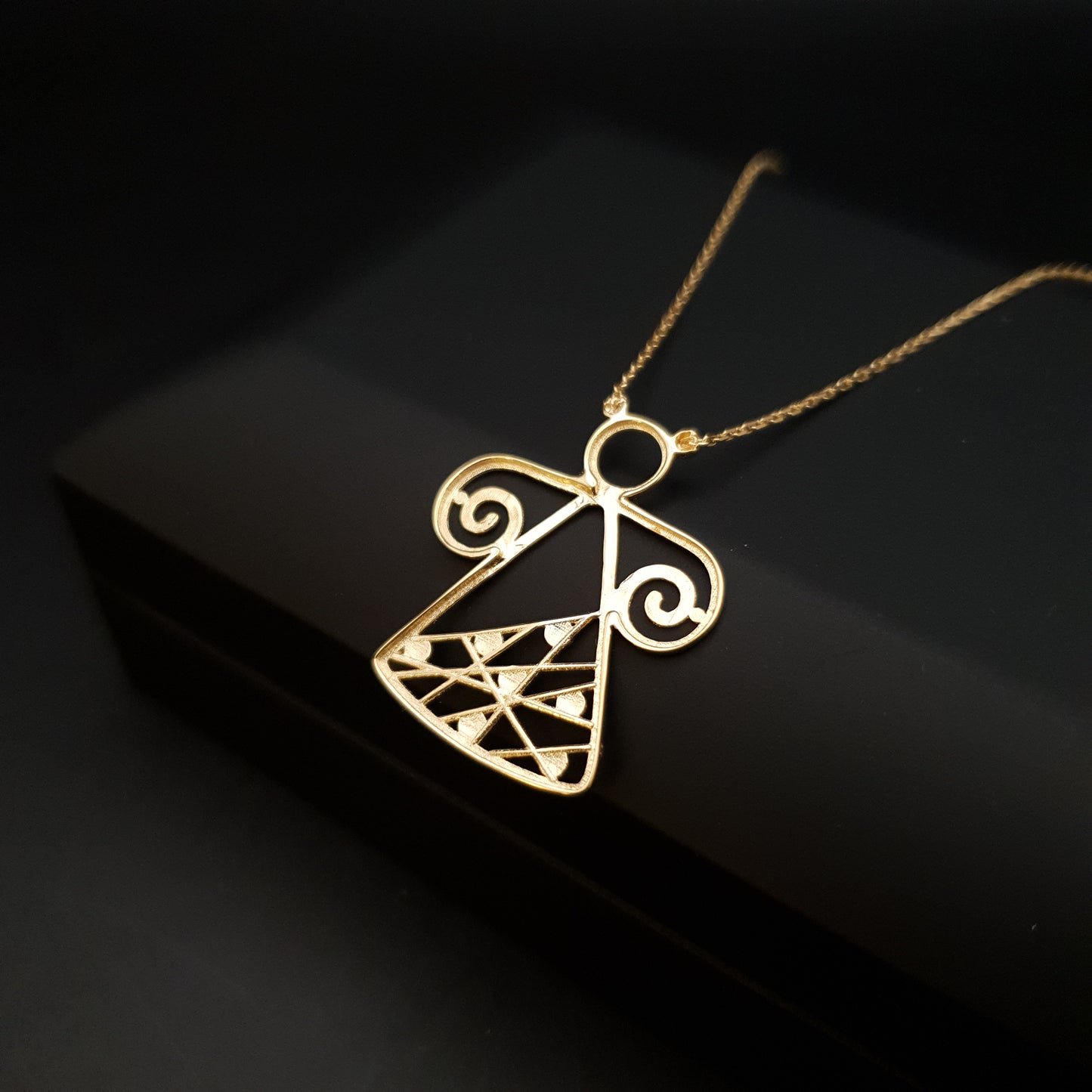 18K Real Gold Designed Angel Necklace, Angel Pendant, Abstract angle design, Best gift for her, Birthday Gift, Gold Angel,