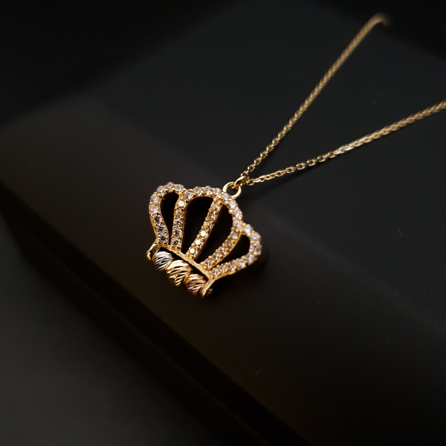 18K Real Gold Diamond Crown Necklace, Crown Pendant, Princess Crown, Best Gift For Her, Birthday Gift, Charm Necklace, Gold Crown,