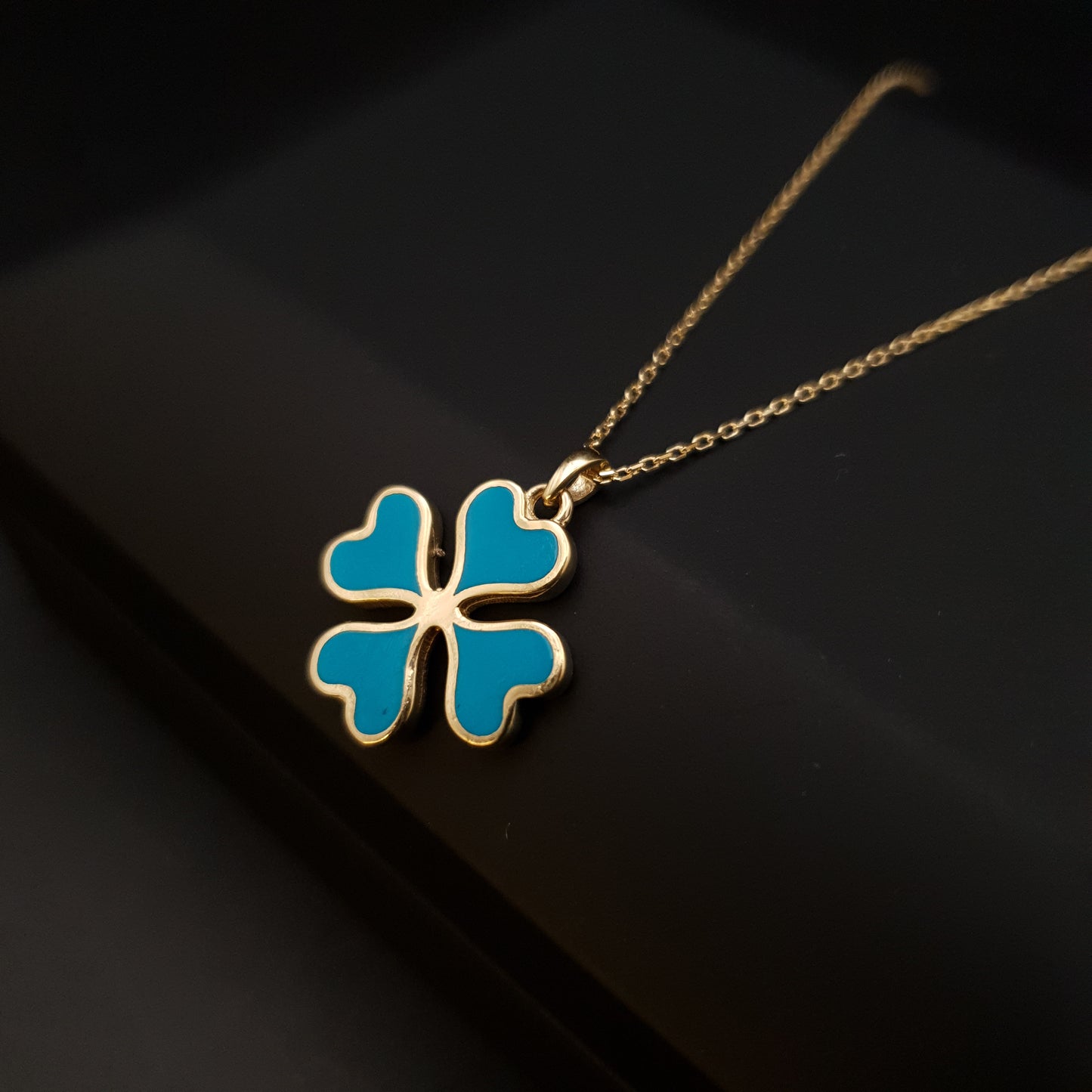 18K Real Gold Four Leaf Clover Necklace, Clover Pendant, Best Gift for Her, Birthday Gift, Charm Necklace, Gold Luck Clover,