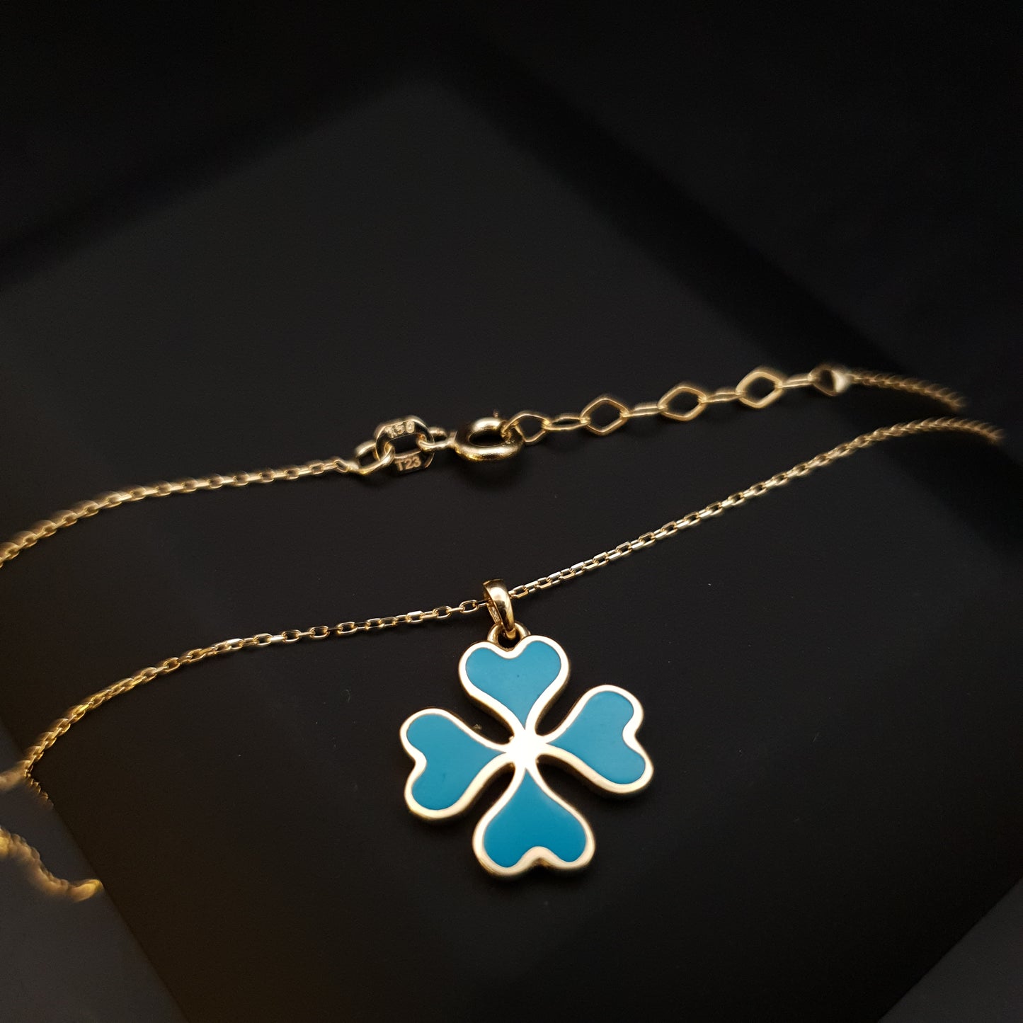 18K Real Gold Four Leaf Clover Necklace, Clover Pendant, Best Gift for Her, Birthday Gift, Charm Necklace, Gold Luck Clover,