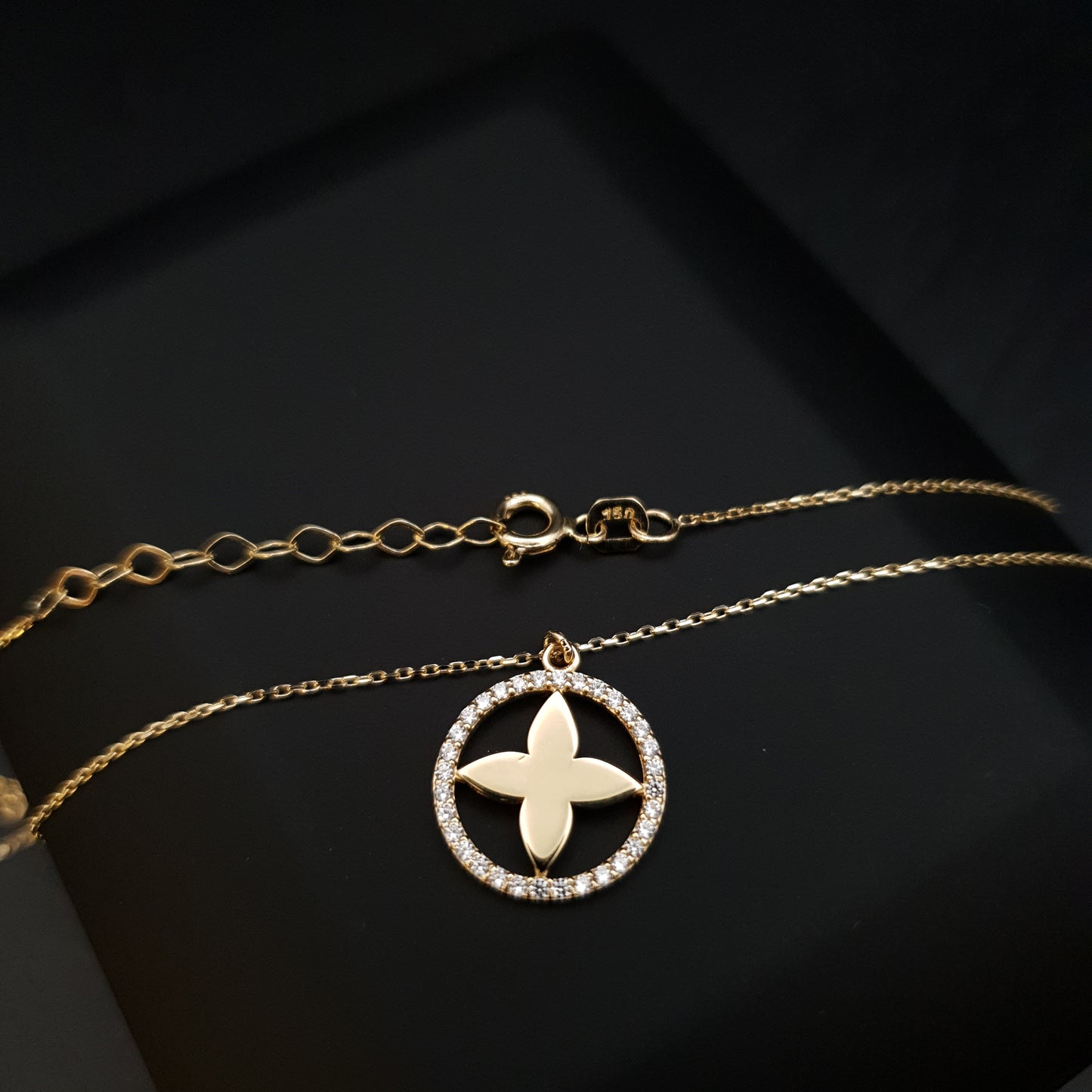 18K Real Gold Vermeil Diamond Necklace, Circle Vermeil Pendant, Best Gift for Her, Birthday Gift, Charm Necklace, Circle Shape necklace,