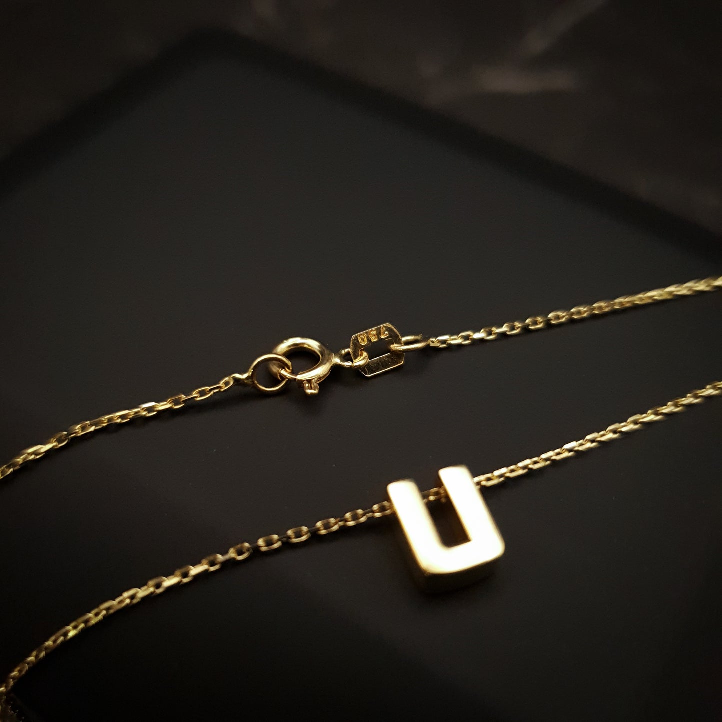18K Real Gold U shape Necklace, U Necklace, Best gift for her, U Letter Necklace, Birthday Gift, Valentine Gift, Gift for Love,